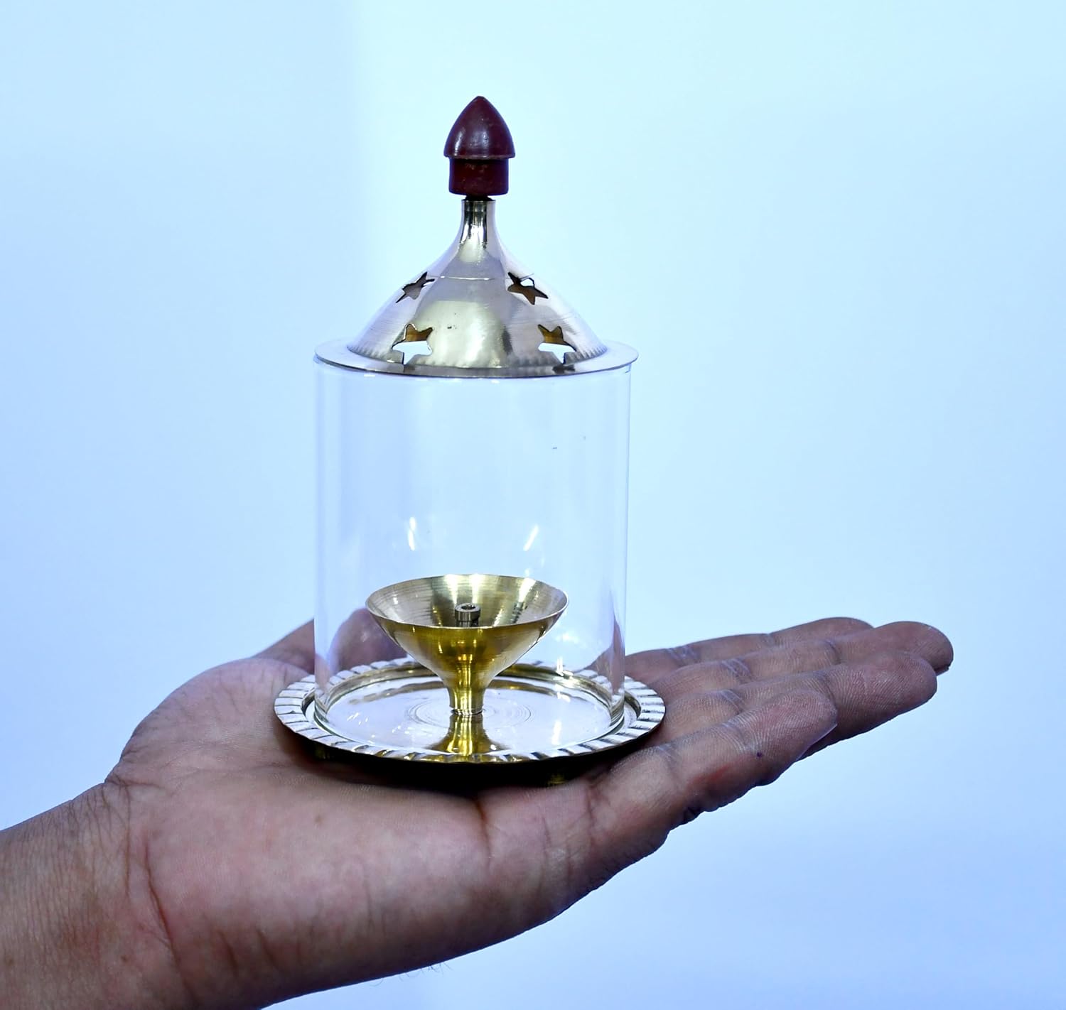 Esplanade Akhand Diya with Glass Cover, Diya with Cover for Puja, Akhand Diya for Puja, Deepak for Pooja, Deepam, Pooja Items, Golden 5"