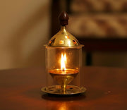 Esplanade Akhand Diya with Glass Cover, Diya with Cover for Puja, Akhand Diya for Puja, Deepak for Pooja, Deepam, Pooja Items, Golden 5"