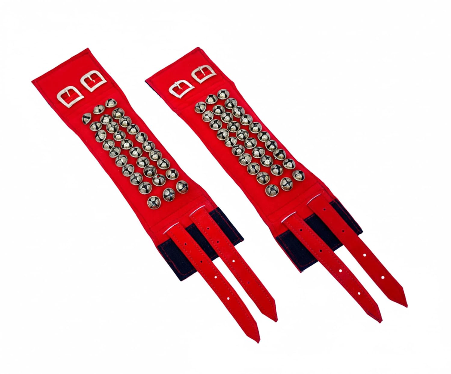 Esplanade Ghungroo Pad for Kathak, Brass 3-Line Ankle Bells, Velvet Pad with Adjustable Strap for Bharatanatyam and Classical Dance - Red