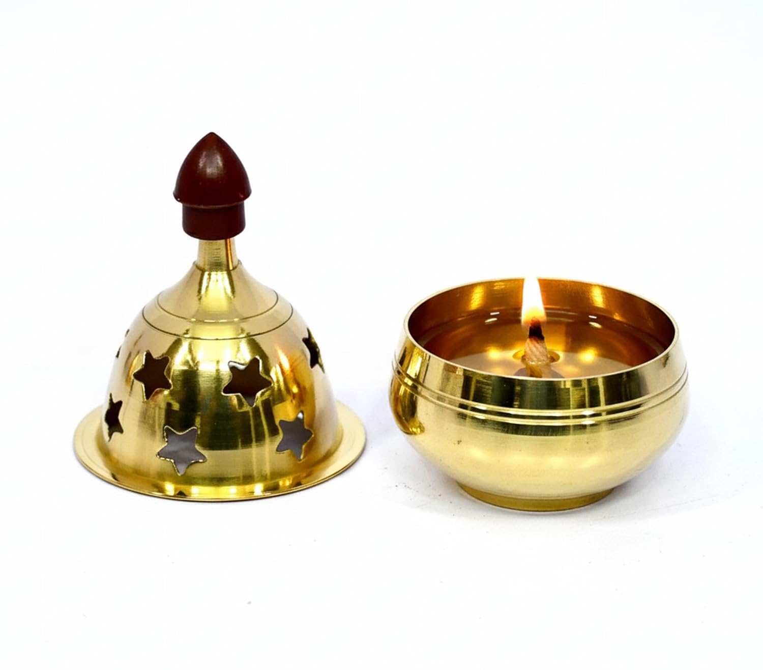 Esplanade Brass Akhand Diya with Cover, Diya with Cover for Puja, Akhand Diya for Puja, Deepak for Pooja, Deepam, Pooja Items, Golden 3.4"