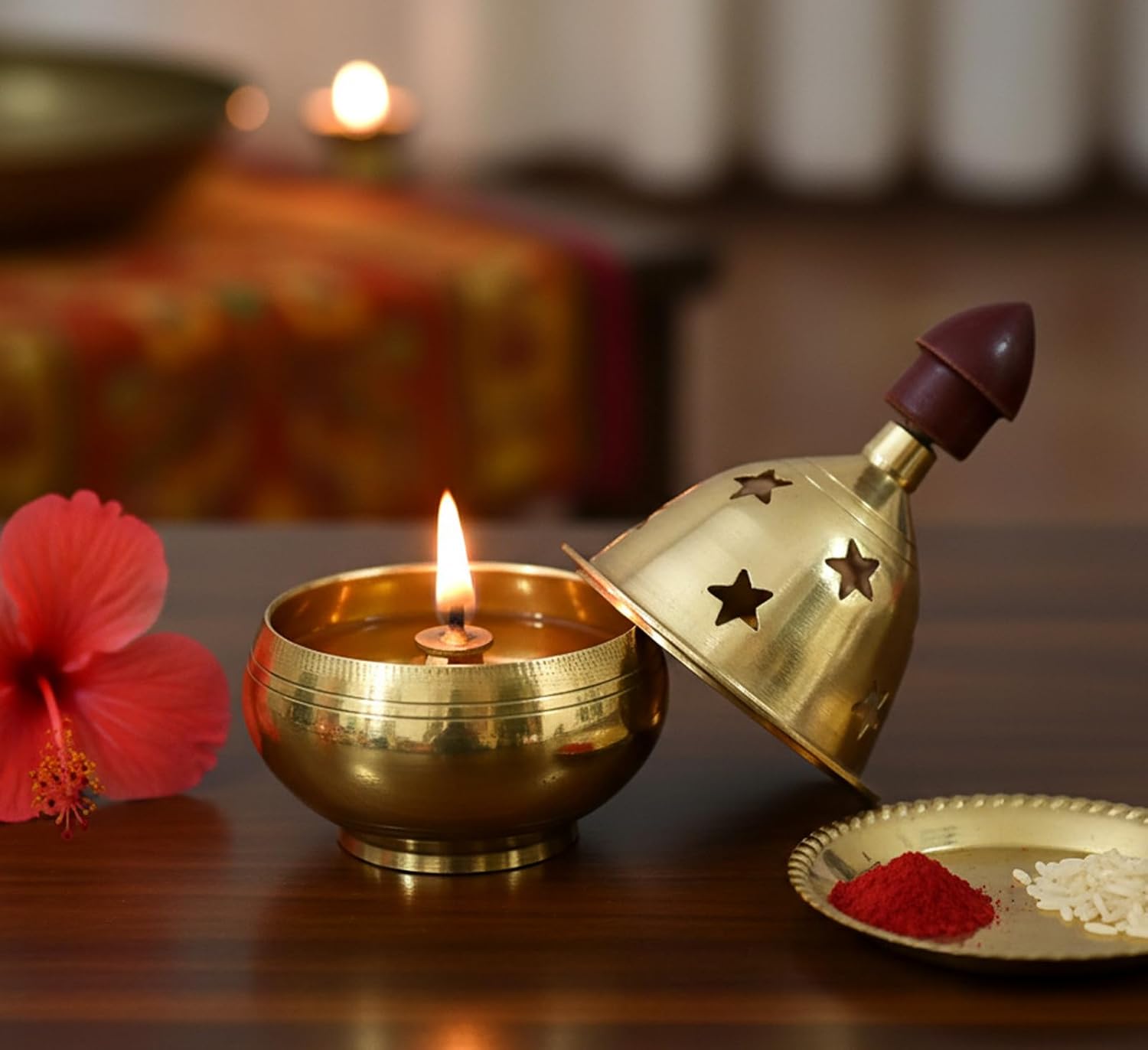 Esplanade Brass Akhand Diya with Cover, Diya with Cover for Puja, Akhand Diya for Puja, Deepak for Pooja, Deepam, Pooja Items, Golden 3.4"