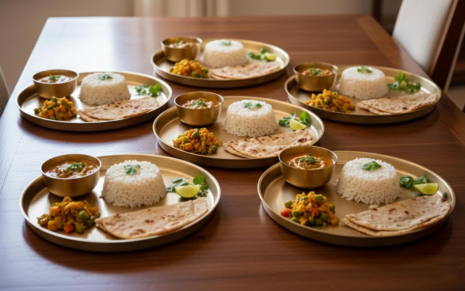 KLEO Bronze Thali Set of 6, Metal Kansa Plate Set, Dinner Thali, Traditional Bhojan Utensil, Kitchen Essentials, Pooja Articles, 29cm Diameter