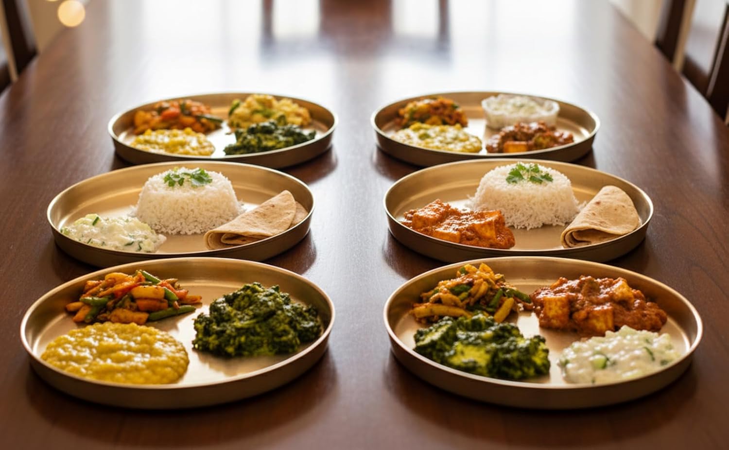 KLEO Bronze Thali Set of 6, Metal Kansa Plate Set, Dinner Thali, Traditional Bhojan Utensil, Kitchen Essentials, Pooja Articles, 29cm Diameter