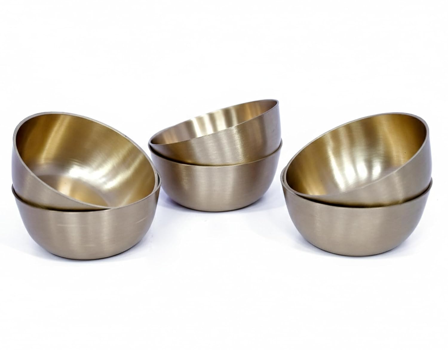 KLEO Bronze Bowl Set of 6, Metal Kansa Katori Set, Dinner Bowls, Traditional Bhojan Utensils, Kitchen Essentials, Pooja Articles, 3.4 inch Diameter