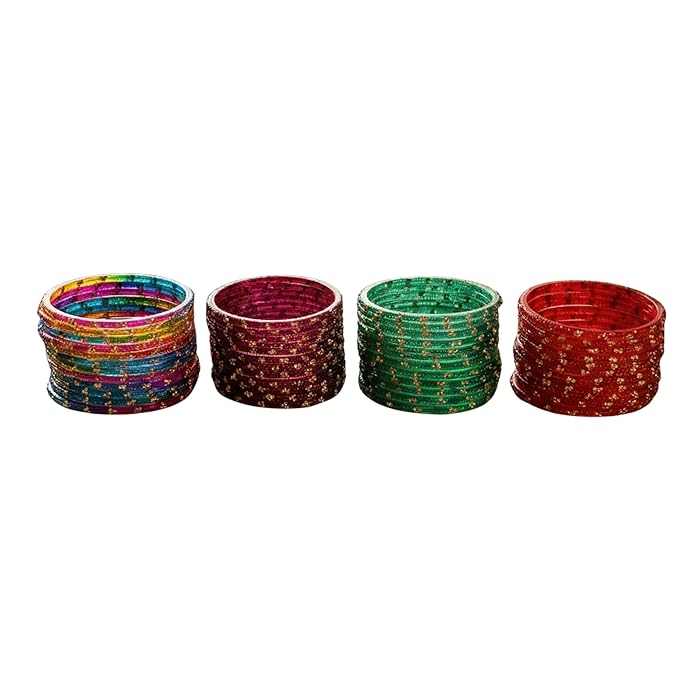 ESPLANADE Designer Glass Bangles Set, Chudi Set for Women, Glitter Multicolour Traditional Bangles Chudiyan, Pack of 48 (12 each colour), Stylish Fashion Jewellery