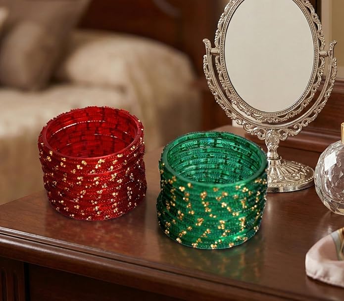 ESPLANADE Designer Glass Bangles Set, Chudi Set for Women, Glitter Multicolour Traditional Bangles Chudiyan, Pack of 24 (12 each colour), Stylish Fashion Jewellery