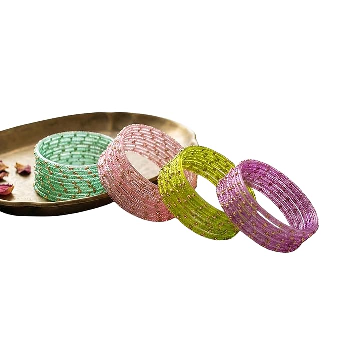 ESPLANADE Designer Glass Bangles Set, Chudi Set for Women, Glitter Multicolour Traditional Bangles Chudiyan, Pack of 48 (12 each colour), Stylish Fashion Jewellery