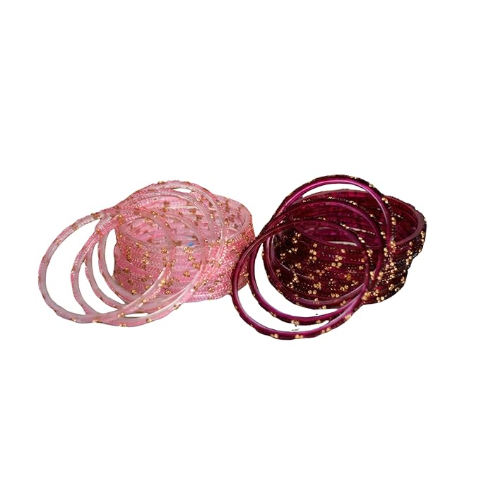 ESPLANADE Designer Glass Bangles Set, Chudi Set for Women, Glitter Multicolour Traditional Bangles Chudiyan, Pack of 24 (12 each colour), Stylish Fashion Jewellery