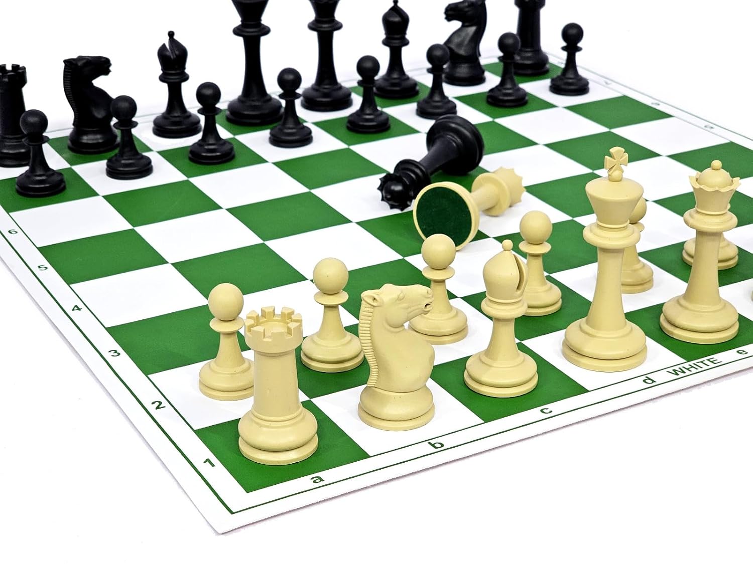 StonKraft 18.2'' x 18.2'' Tournament Chess Vinyl Foldable Chess Game with Solid Plastic Pieces (with Two Extra Queens + Vinly Pouch) - for Professional Chess Players (Green Pack of 5)