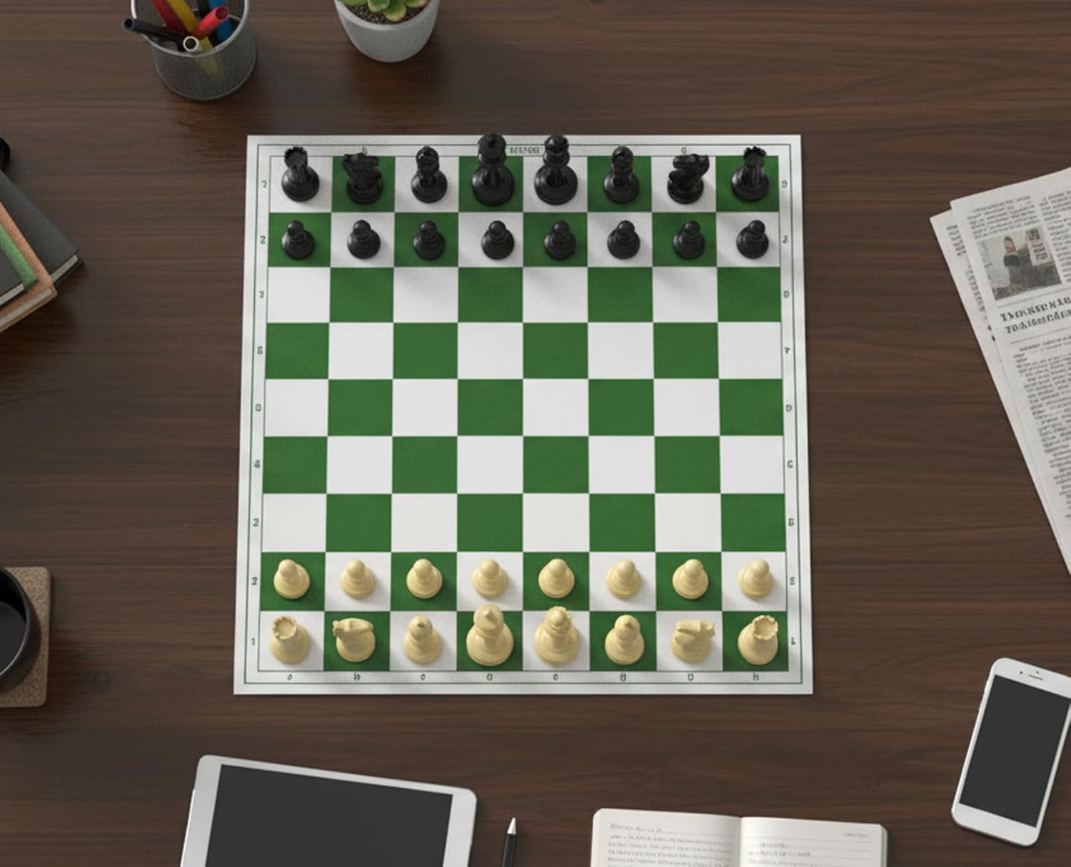 StonKraft 18.2'' x 18.2'' Tournament Chess Vinyl Foldable Chess Game with Solid Plastic Pieces (with Two Extra Queens + Vinly Pouch) - for Professional Chess Players (Green Pack of 5)