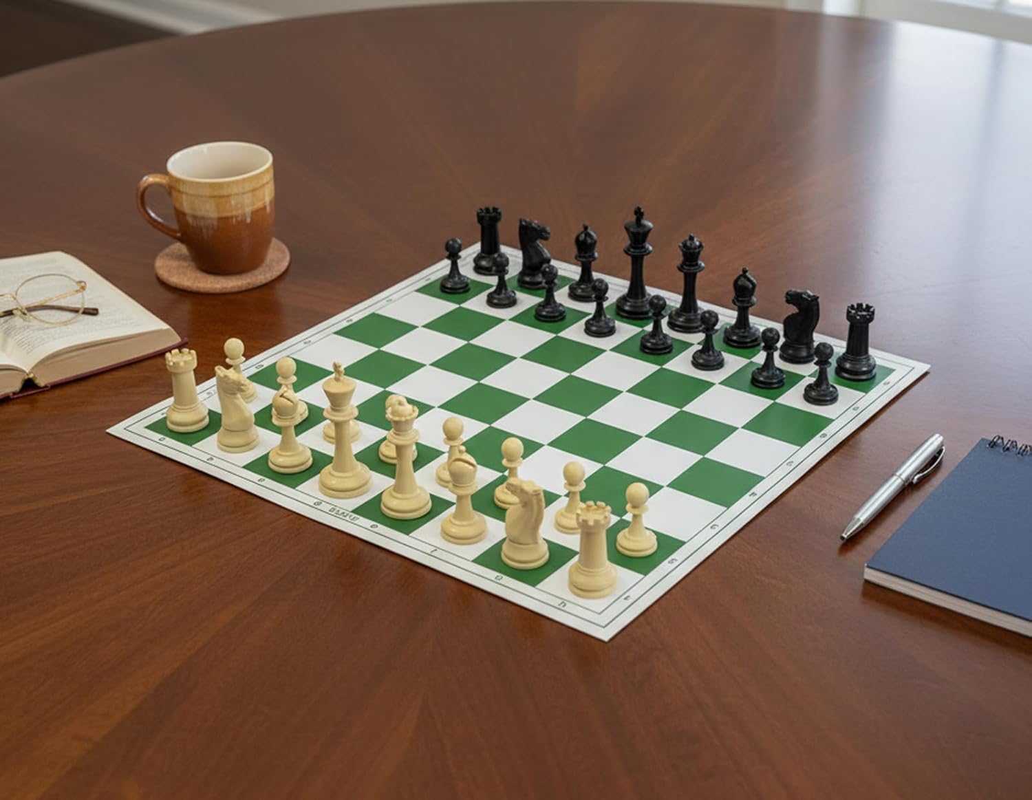 StonKraft 18.2'' x 18.2'' Tournament Chess Vinyl Foldable Chess Game with Solid Plastic Pieces (with Two Extra Queens + Vinly Pouch) - for Professional Chess Players (Green Pack of 5)