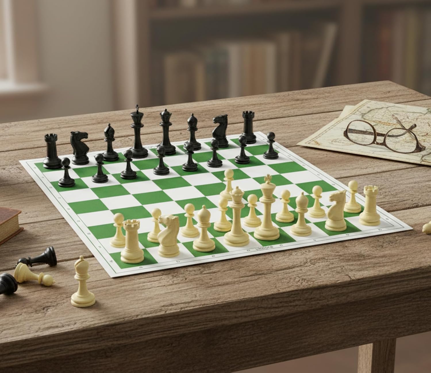 StonKraft 18.2'' x 18.2'' Tournament Chess Vinyl Foldable Chess Game with Solid Plastic Pieces (with Two Extra Queens + Vinly Pouch) - for Professional Chess Players (Green Pack of 5)