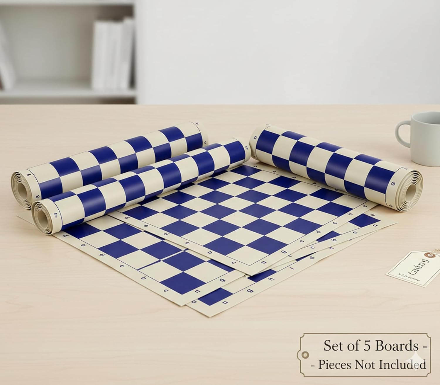 StonKraft 18.2'' x 18.2'' Tournament Chess Vinyl Foldable Chess Board Only, Pack of 5, for Professional Chess Players (Without Pieces) (Blue)