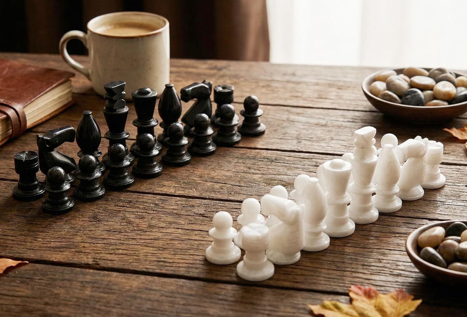 StonKraft 3" Marble Chess Pieces Goti, Handmade Premium Stone Chessmen, Heavy and Carved Pieces for Collectors, Gifts for Chess Lovers Players