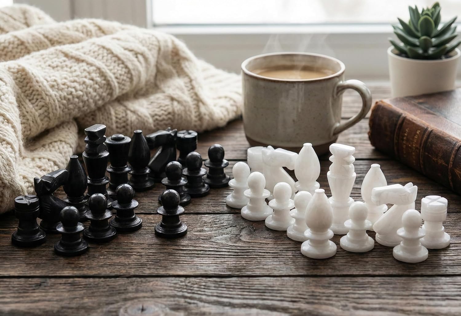 StonKraft 3" Marble Chess Pieces Goti, Handmade Premium Stone Chessmen, Heavy and Carved Pieces for Collectors, Gifts for Chess Lovers Players