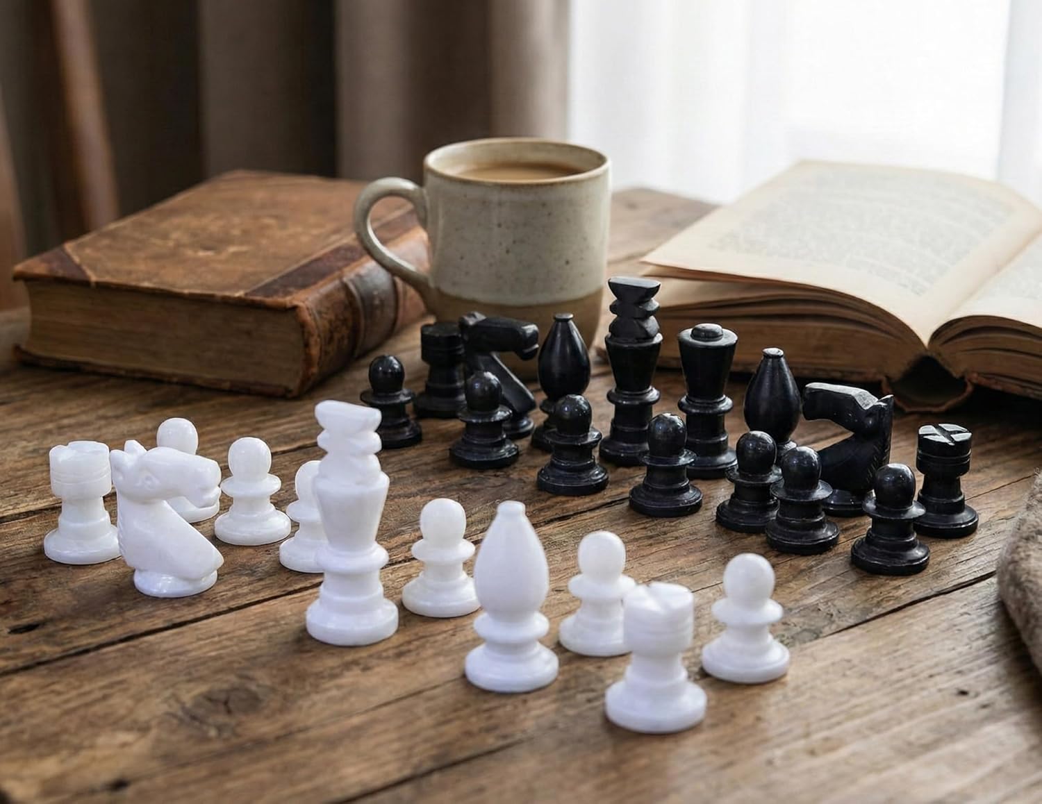 StonKraft 3" Marble Chess Pieces Goti, Handmade Premium Stone Chessmen, Heavy and Carved Pieces for Collectors, Gifts for Chess Lovers Players