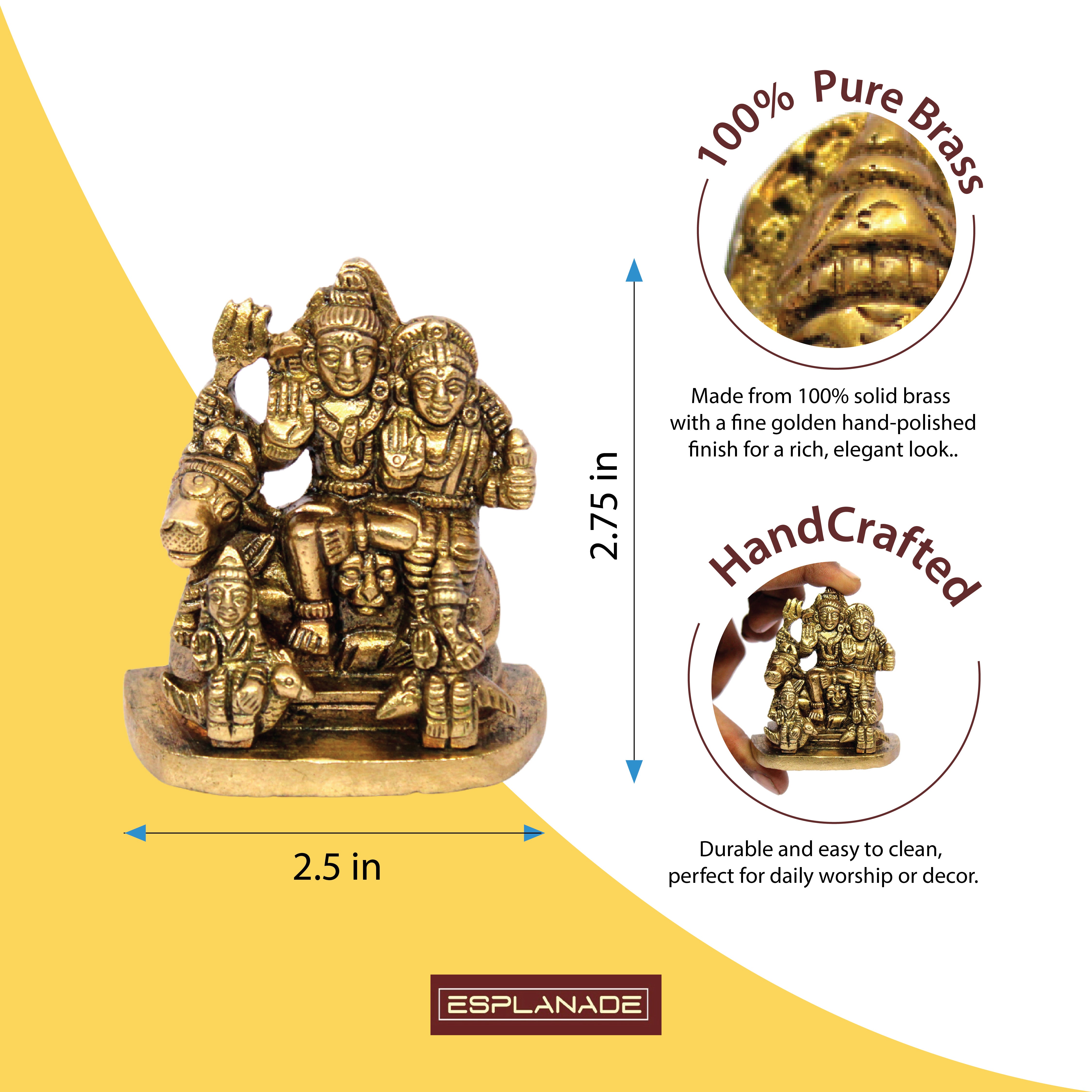 ESPLANADE Brass Shiv Parivar Idol Car Dashboard God Idol for Home for Desk Decor | Antique Decor Item | Home Decor Gift Showpieces