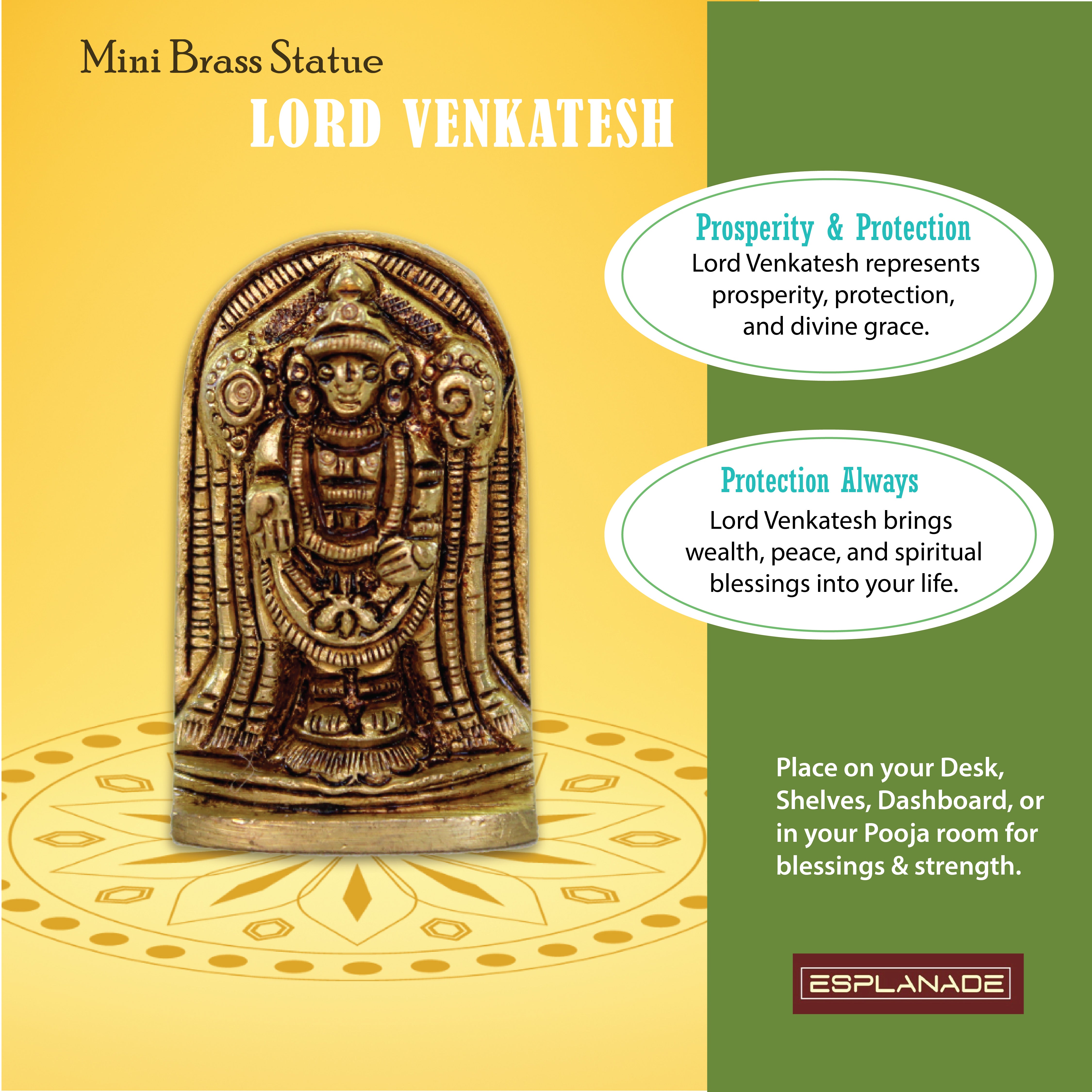 eSplanade Brass Balaji Venkatesh Tirupati Murti Idol Statue Sculpture | Pooja Idols | Tirupathi Balaji | Home Decor | Brass Statue - 2" Inches