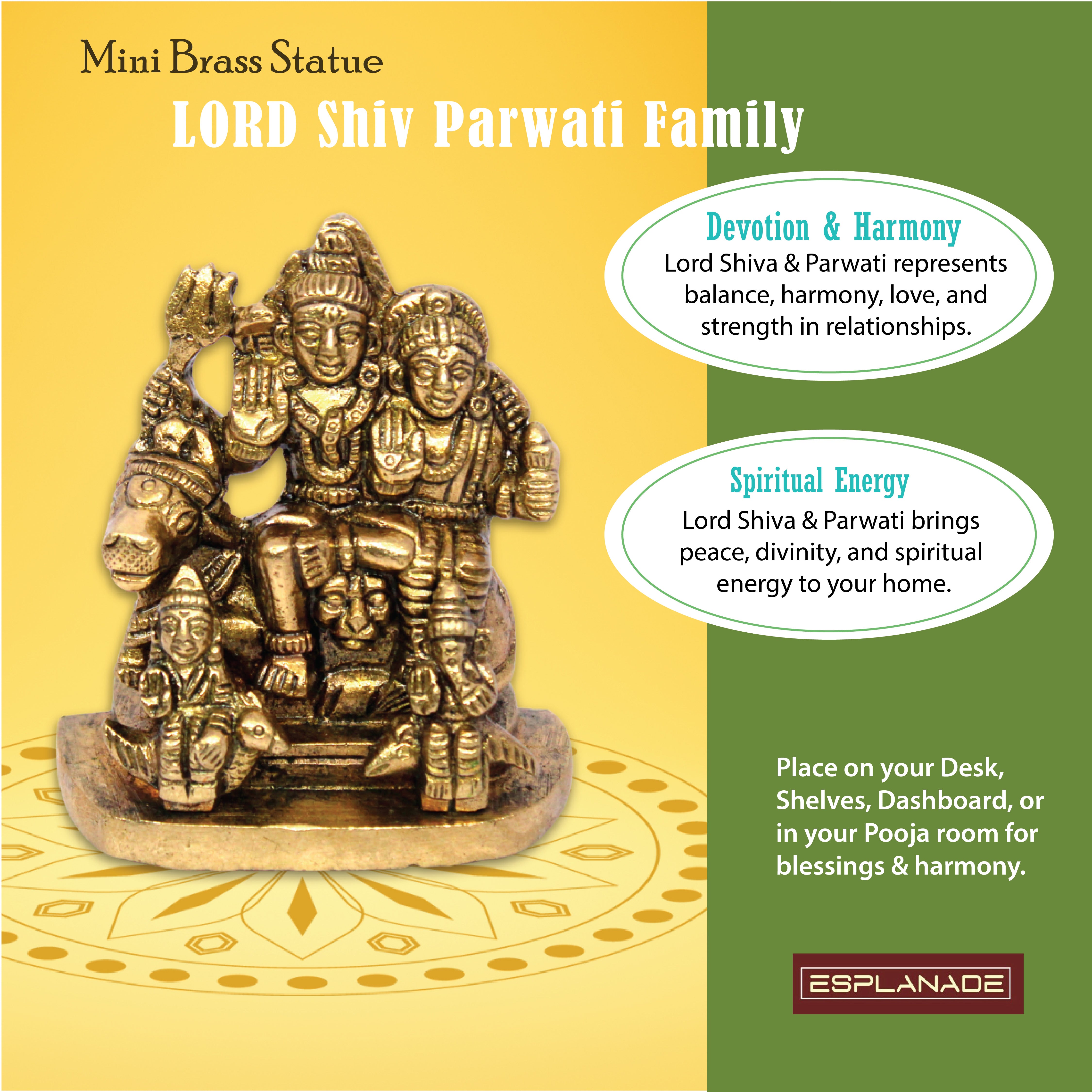 ESPLANADE Brass Shiv Parivar Idol Car Dashboard God Idol for Home for Desk Decor | Antique Decor Item | Home Decor Gift Showpieces