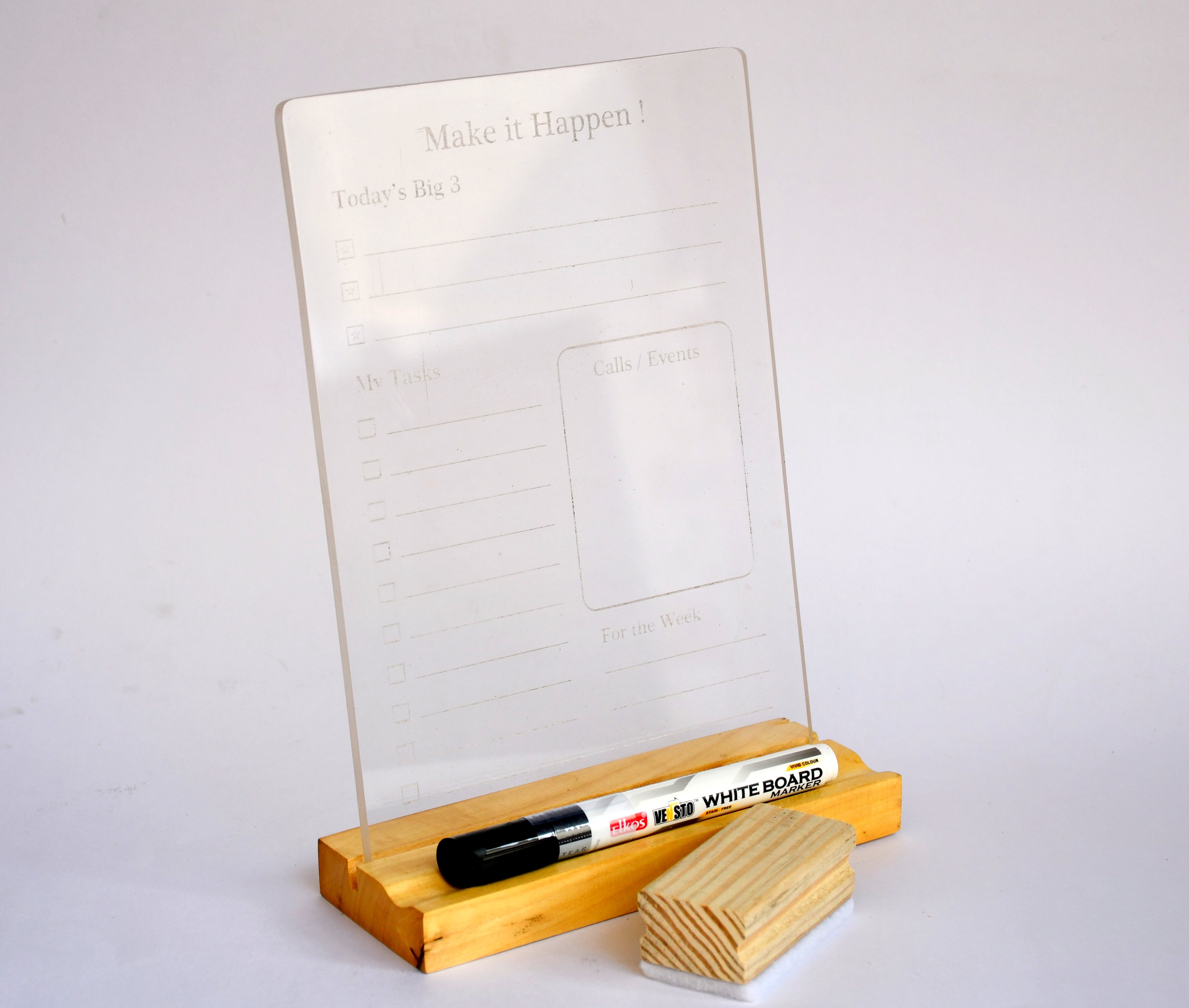 IVEI Compact Acrylic Daily Planner Board with Wooden Base