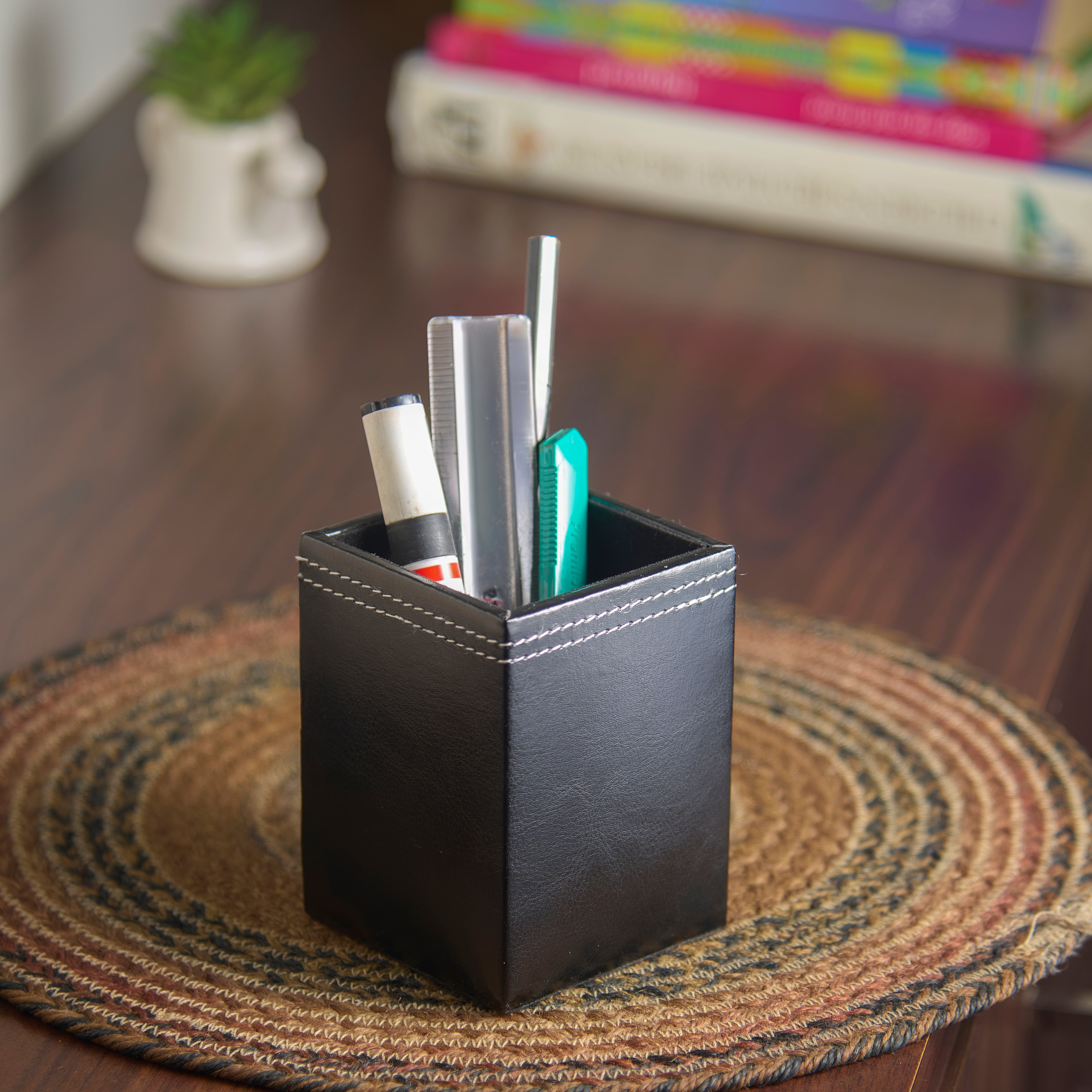 IVEI Faux Leather Pen Stand, Utility Desk Organizer Pen Holder, Pencil Holder for Office, Home, and Study Table