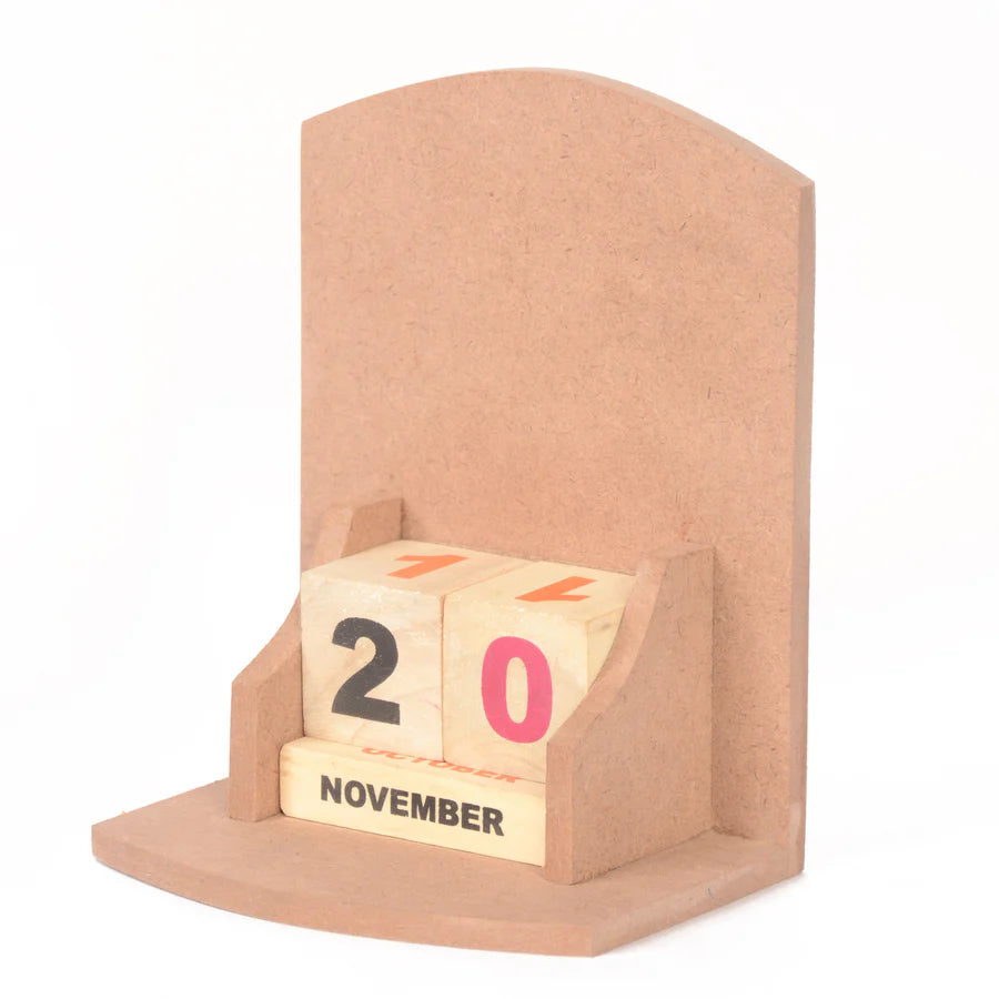 IVEI DIY MDF Perpetual Calendar Wooden Craft - MDF Mini Wooden Calendar - Plain MDF Blank Desk Calendar for Painting Wood Sheet Craft, Decoupage, Resin Artwork & Decoration (Curved, Straight)