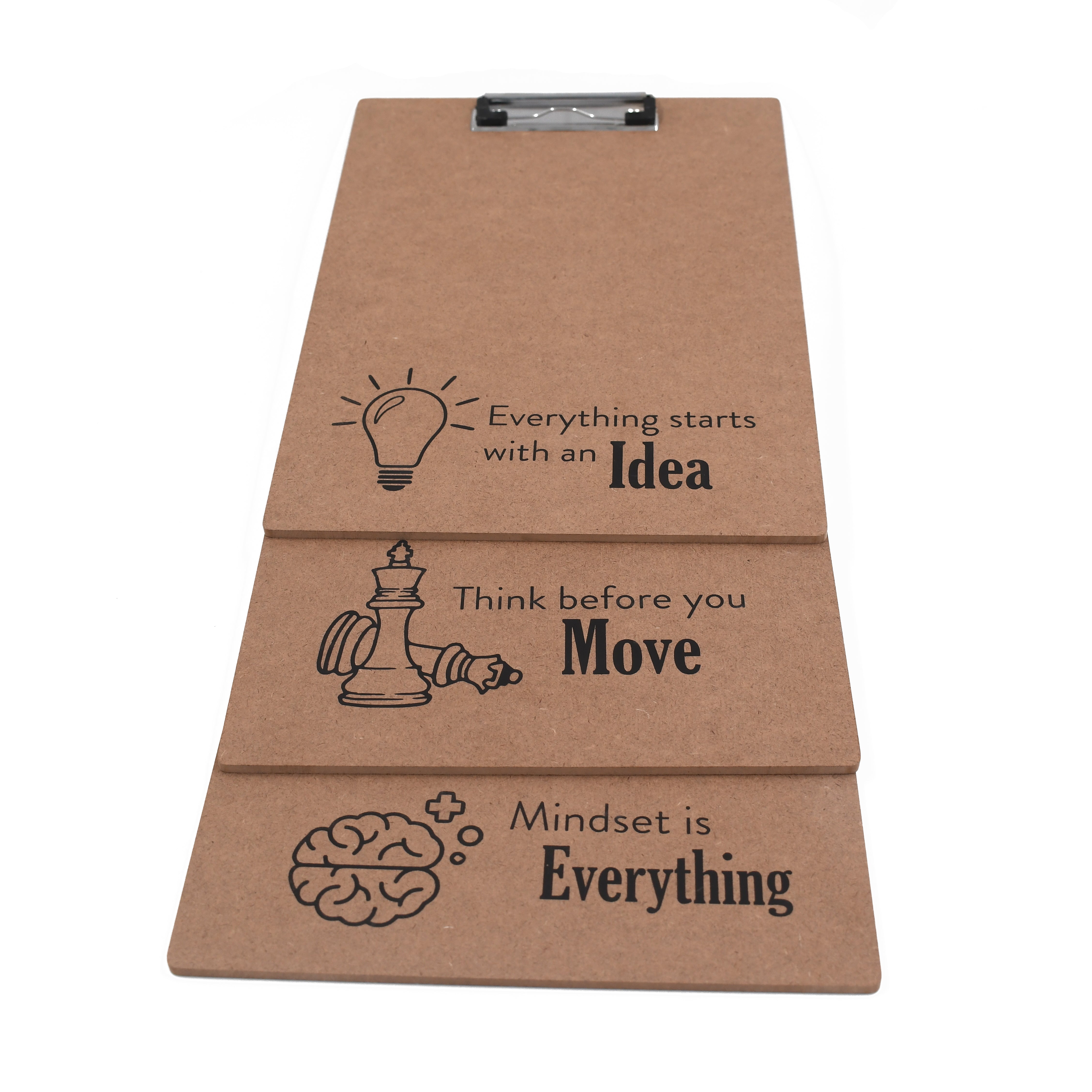 IVEI Clip Pad Writing Board | Examination Board, Drawing Pad & Note-Taking Board with Quotes | MDF A4 Plain - Set of 3 | School, Office and Home use