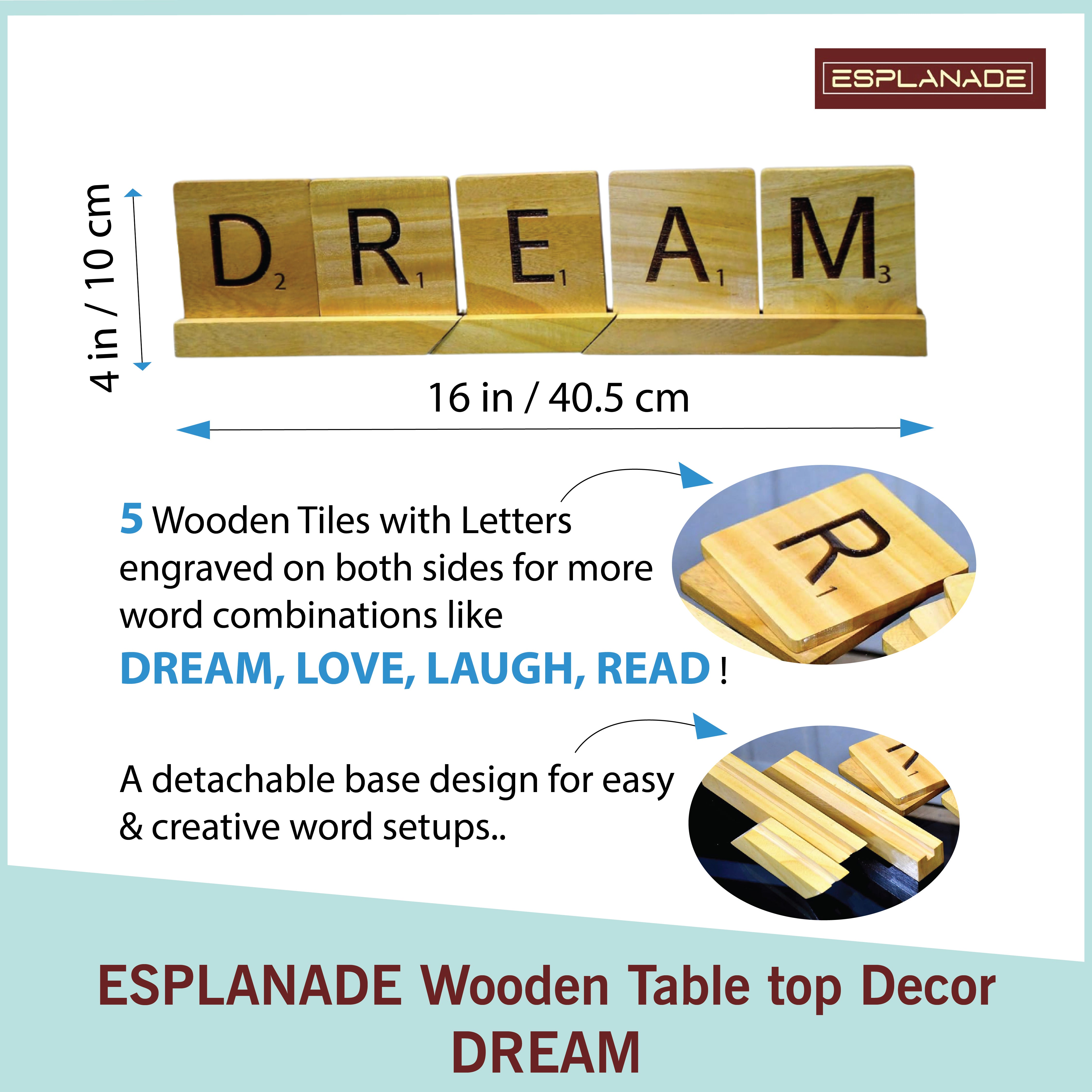 Esplanade Wooden Letter Tiles - DREAM HOME Office Table Decoration Items - Word Block | Scrabble-Inspired Showpieces for Home Decor, Motivational Sign, Interchangeable Letters