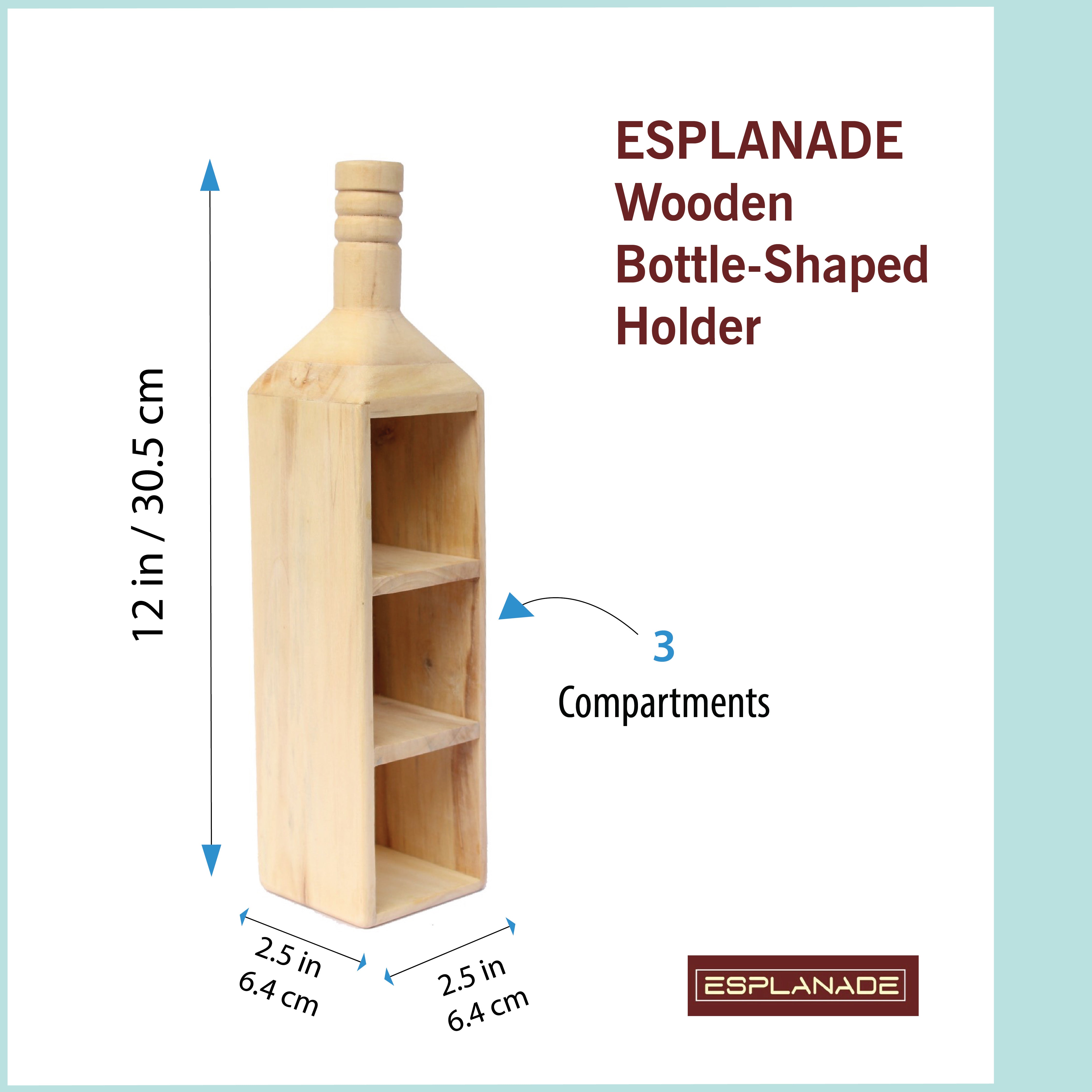 Esplanade Wooden Shot Glass Holder - Handcrafted Wooden Bottle-Shaped Shots Glass Holder Tray/Stationery Holder - Holder for Tequila - 3 Shot Glass Serving Set - Innovative Desk Organizer