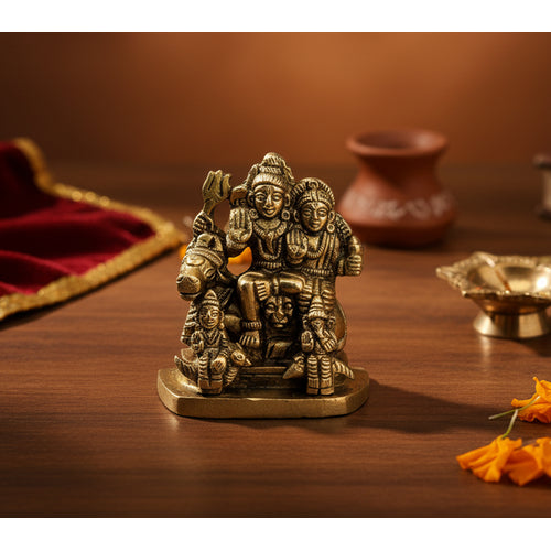 ESPLANADE Brass Shiv Parivar Idol Car Dashboard God Idol for Home for Desk Decor | Antique Decor Item | Home Decor Gift Showpieces