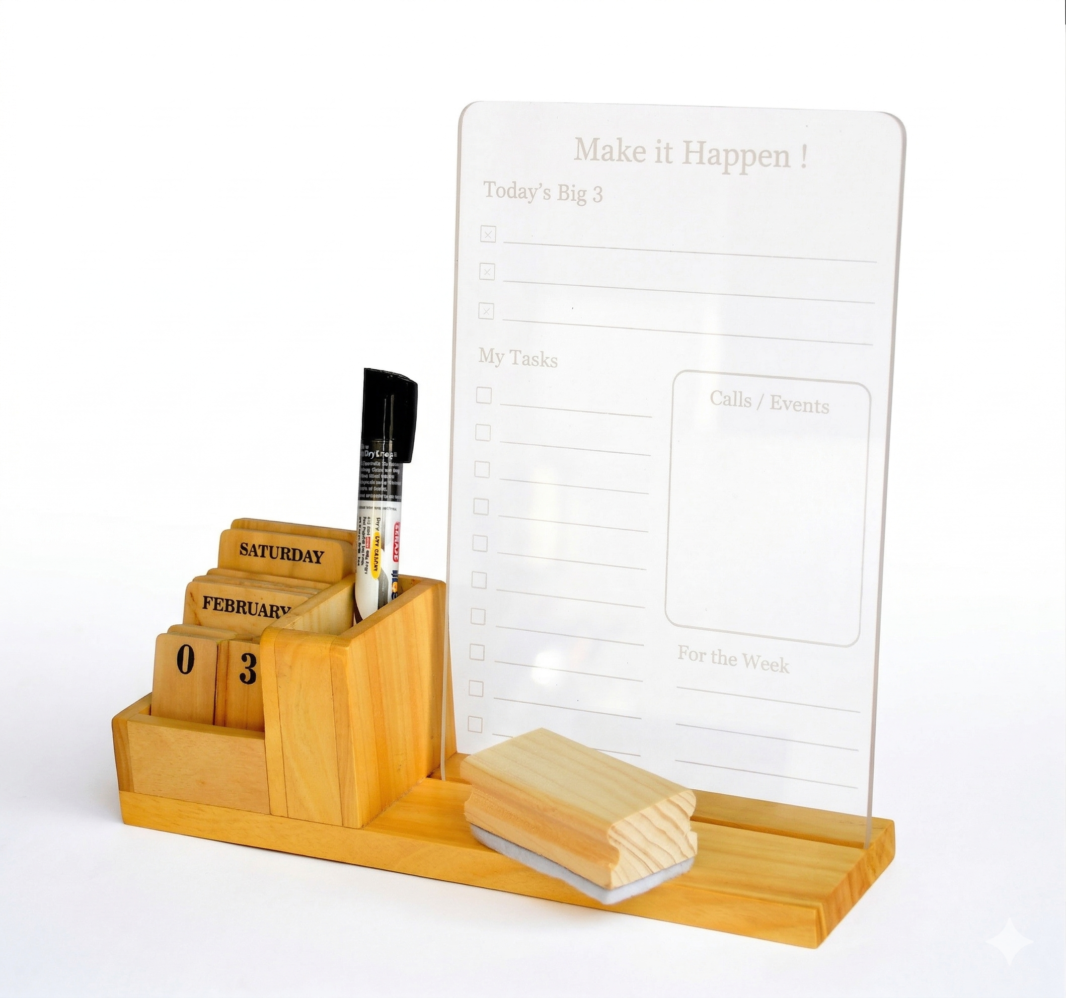 IVEI Acrylic Daily Planner Board with Wooden Desk Organizer & Calendar Blocks