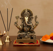 ESPLANADE Brass Chowki Ganesh Ganesha Ganpati Vinayak Showpiece Murti Idol Statue Sculpture - Golden -7.75" Inches