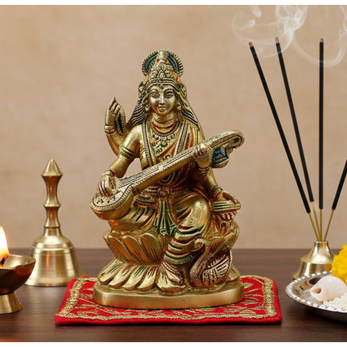 eSplanade Brass Saraswati Maa Murti Idol Statue Sculpture for Home Decor and Temple - 6