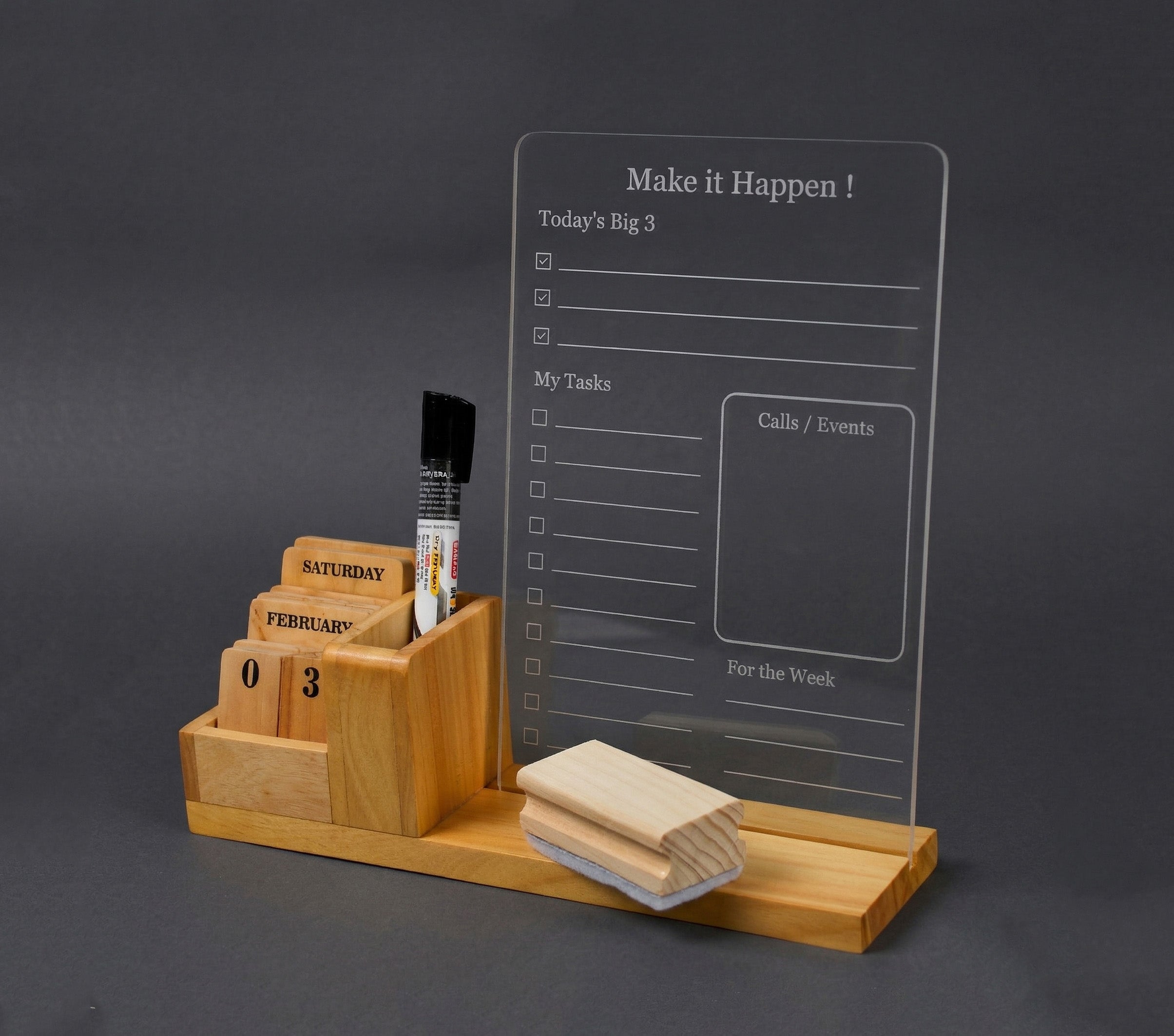 IVEI Acrylic Daily Planner Board with Wooden Desk Organizer & Calendar Blocks