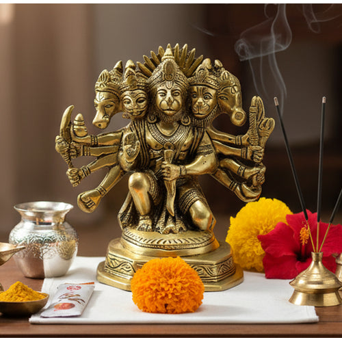 eSplanade Brass Panchmukhi Hanuman Anjaneya Pavan Putra Bajrangbali Idol Murti Moorti Statue