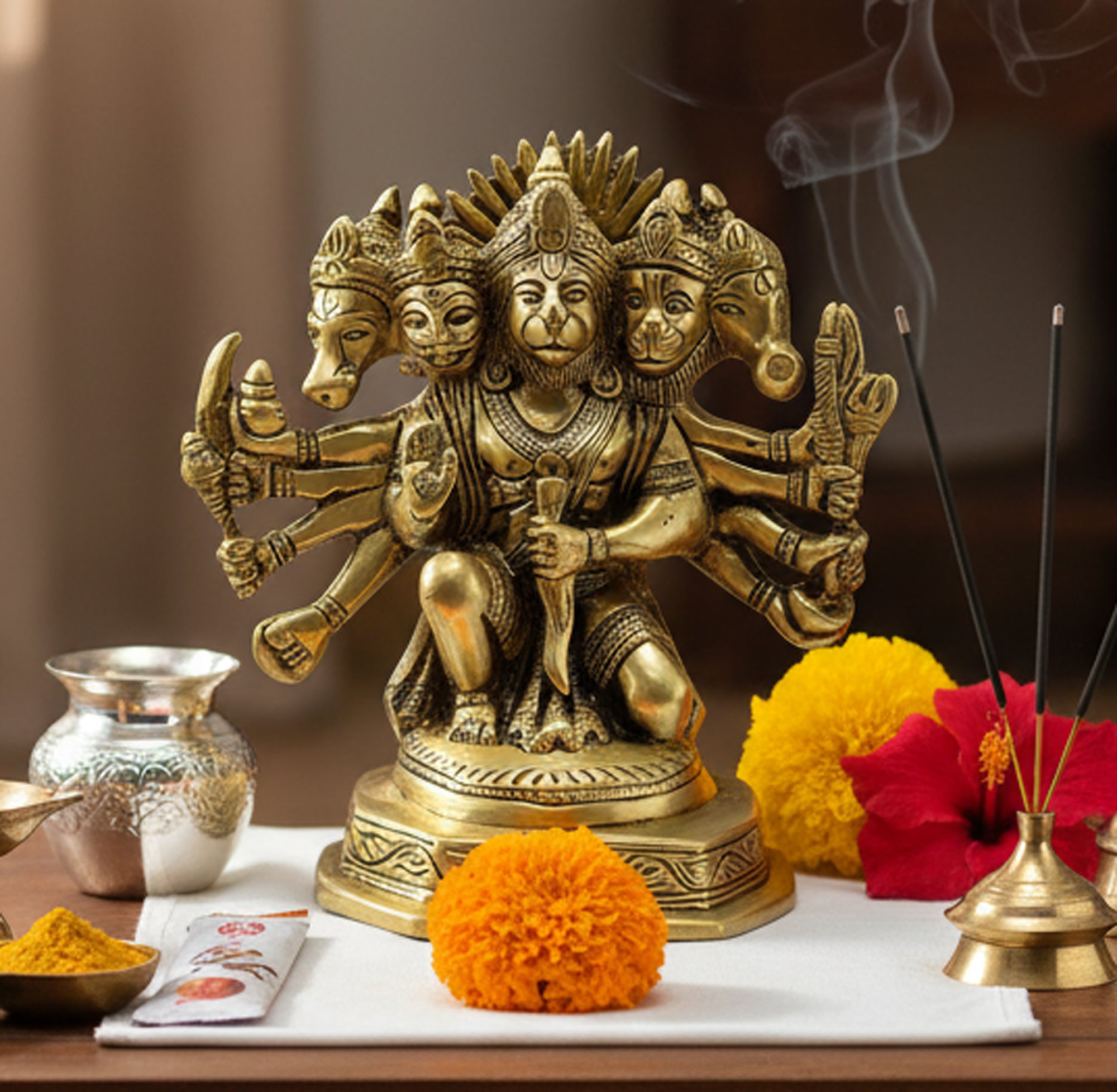 eSplanade Brass Panchmukhi Hanuman Anjaneya Pavan Putra Bajrangbali Idol Murti Moorti Statue