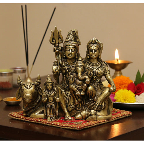 ESPLANADE Brass Shiv Pariwar - Shiva Family - Shiv Parvati Shiva Bholenath Shankar Ganesha Nandi Murti Moorti Idol Statue Sculpture - 5.5