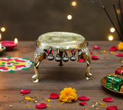 eSplanade Brass Round Mandir Chowki | Elephant Pillars Pooja God Stool with Ghungroo