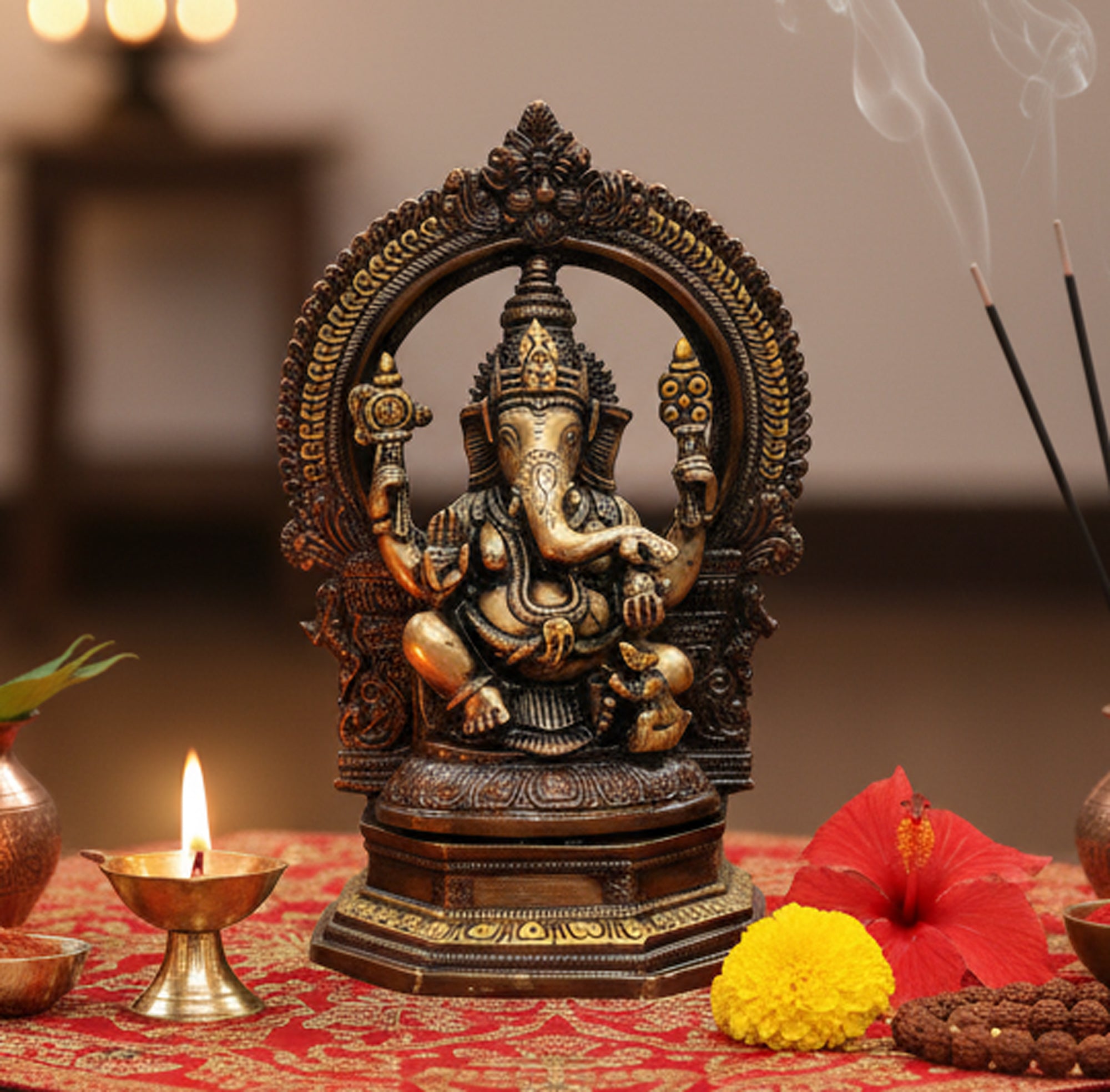 eSplanade Brass Ganesh Ganesha Ganpati Vinayak Showpiece | Murti Idol Statue Sculpture - 9.75" Inches - Multi