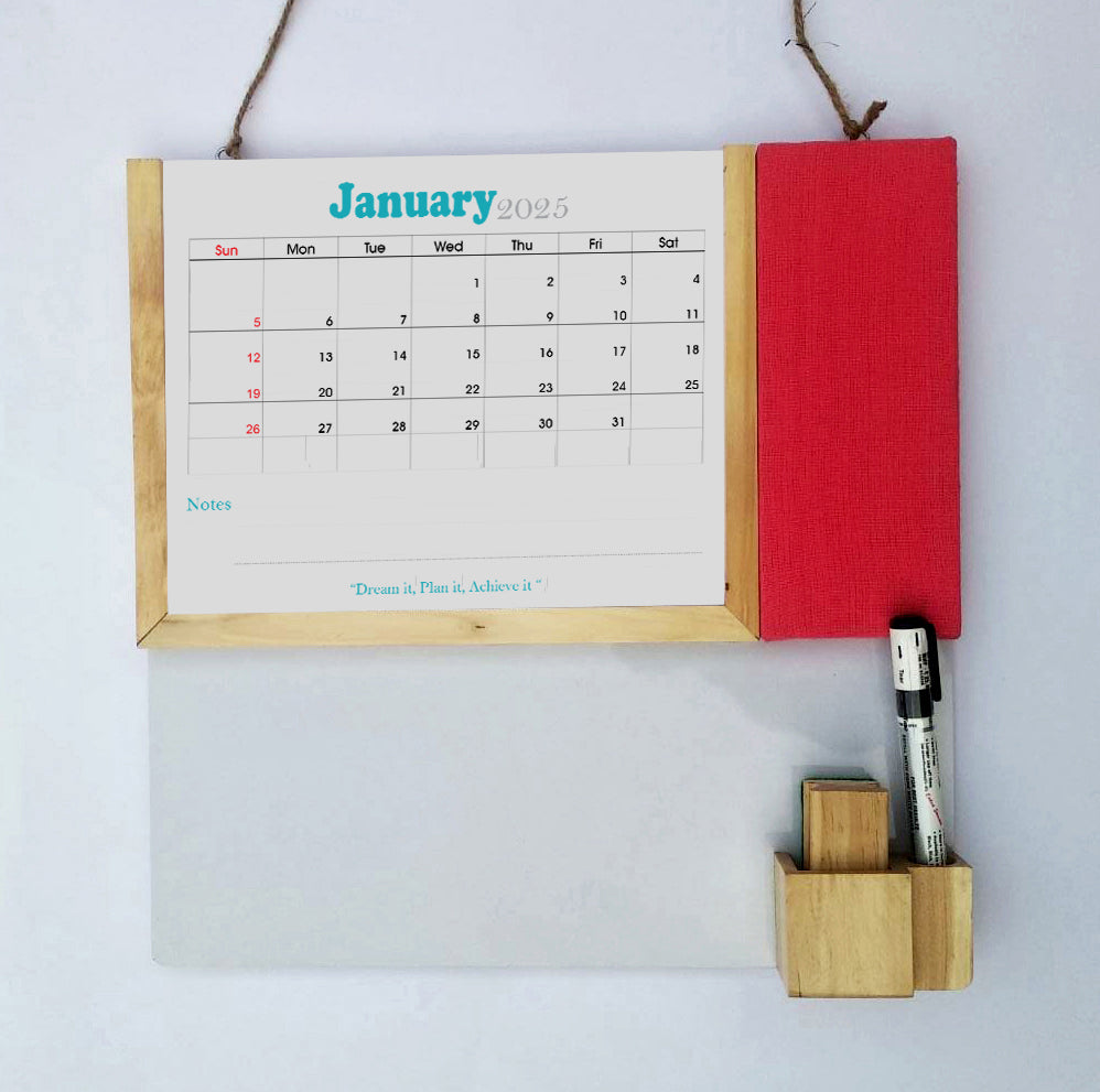 IVEI Planner Combination Board - Blue- pin Board and whiteboard Combination Board with Planner - Dry Erase Board - Bulletin Board - Innovative Organizer- Office and Home