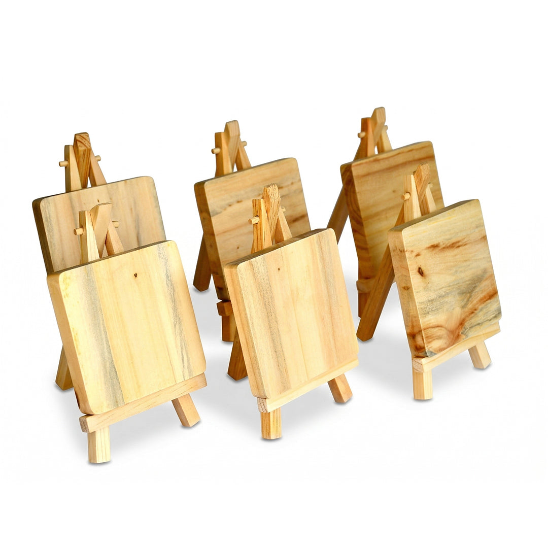 IVEI Mini Wooden Easel Stands with Wood Coasters - Set of 6 | DIY Painting Coaster Kit with Display Stand