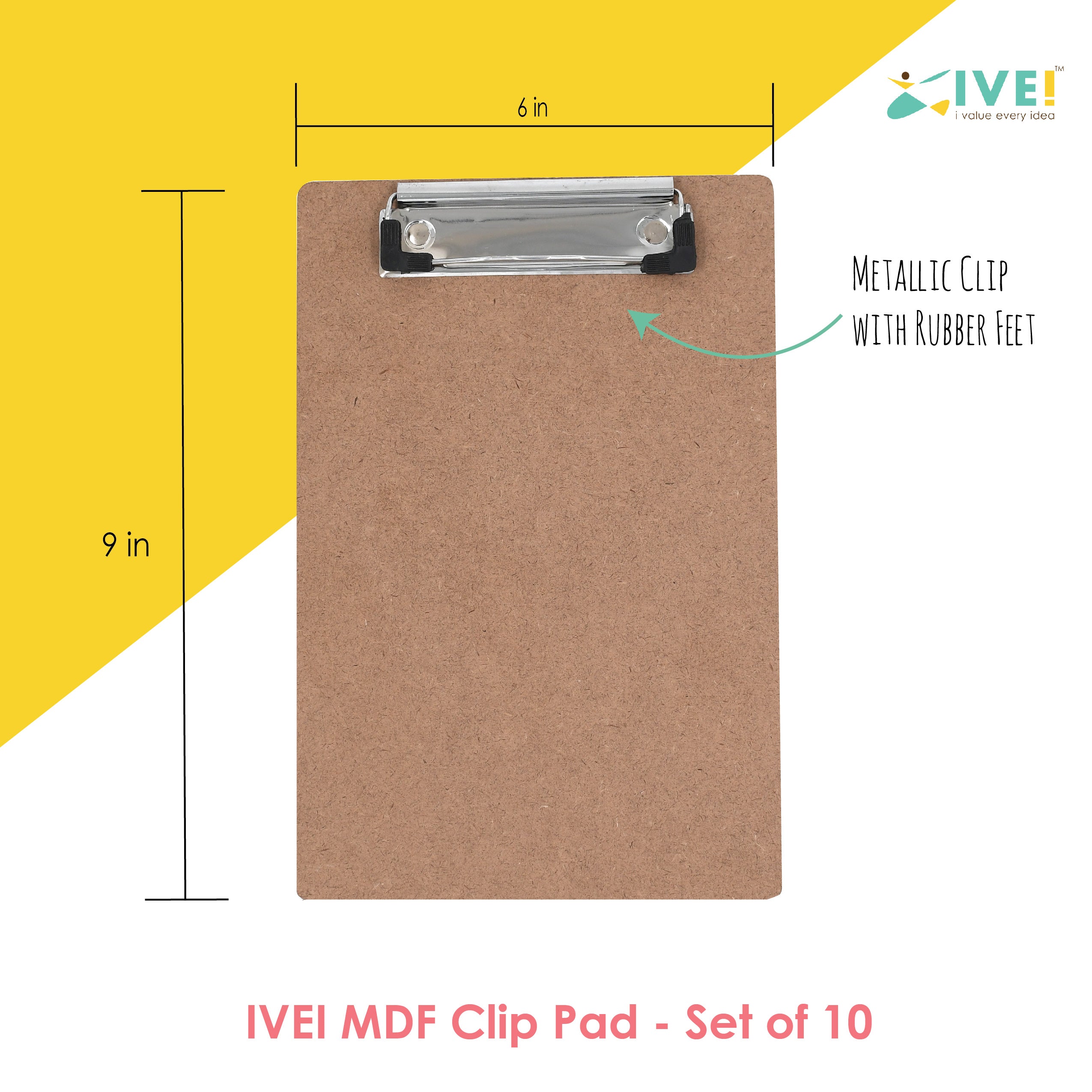 IVEI Clip Pad Writing Boards | Examination Board, Drawing Pad & Note-Taking Board | MDF A5 Plain - Set of 10 | School, Office and Home use (Plain Set 10)