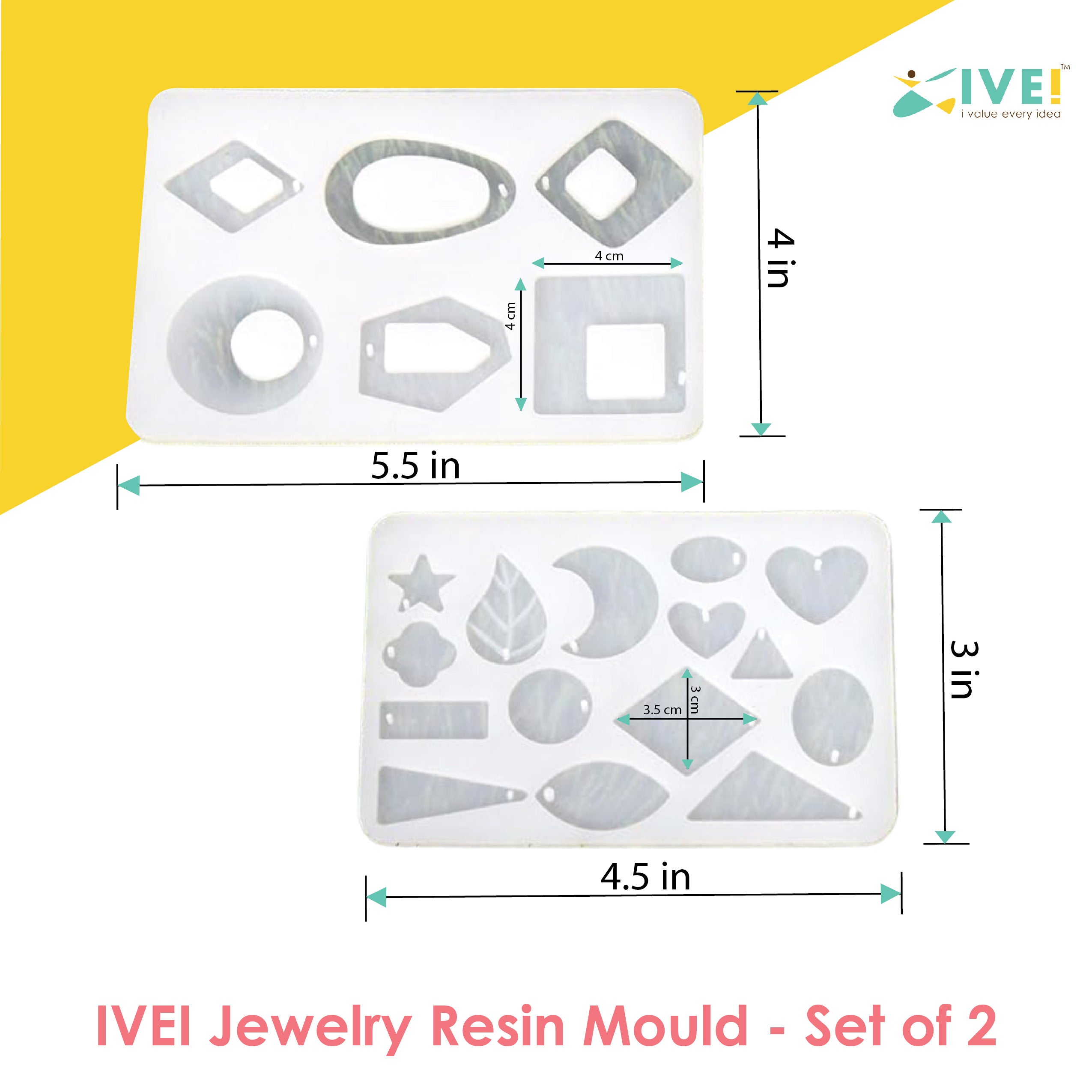 IVEI Resin Jewelry Mold Tray - DIY Set of 2 with Multiple Designs for Jewelry Making - Durable, Flexible Silicone Molds for Crafting Earrings, Pendants, Bracelets, and More - Easy Release & Non-Stick