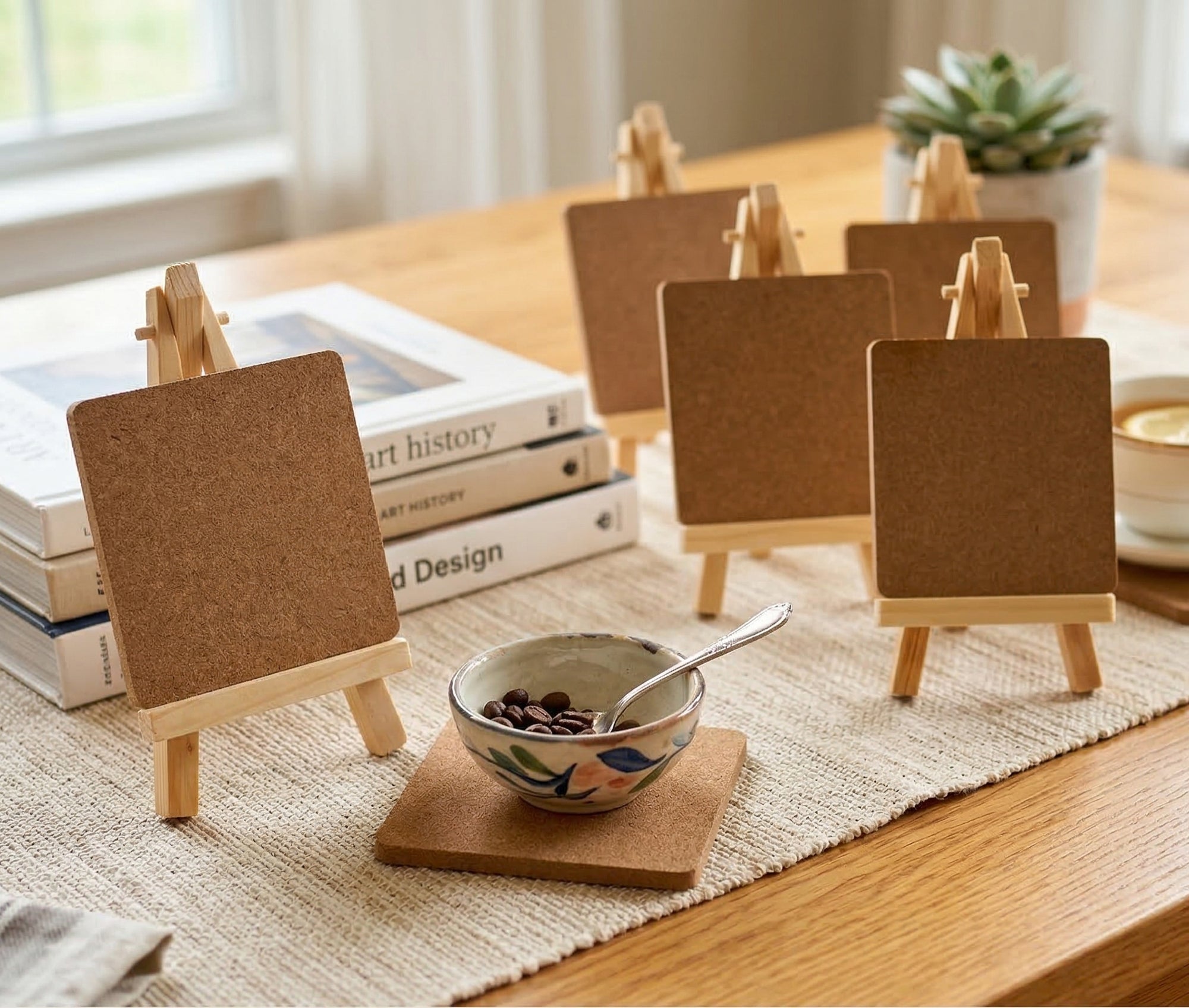 IVEI Mini 6 Inch Wooden Easel Stands with MDF Coasters  - Set of 6 | DIY Painting Coaster Kit with Display Stand