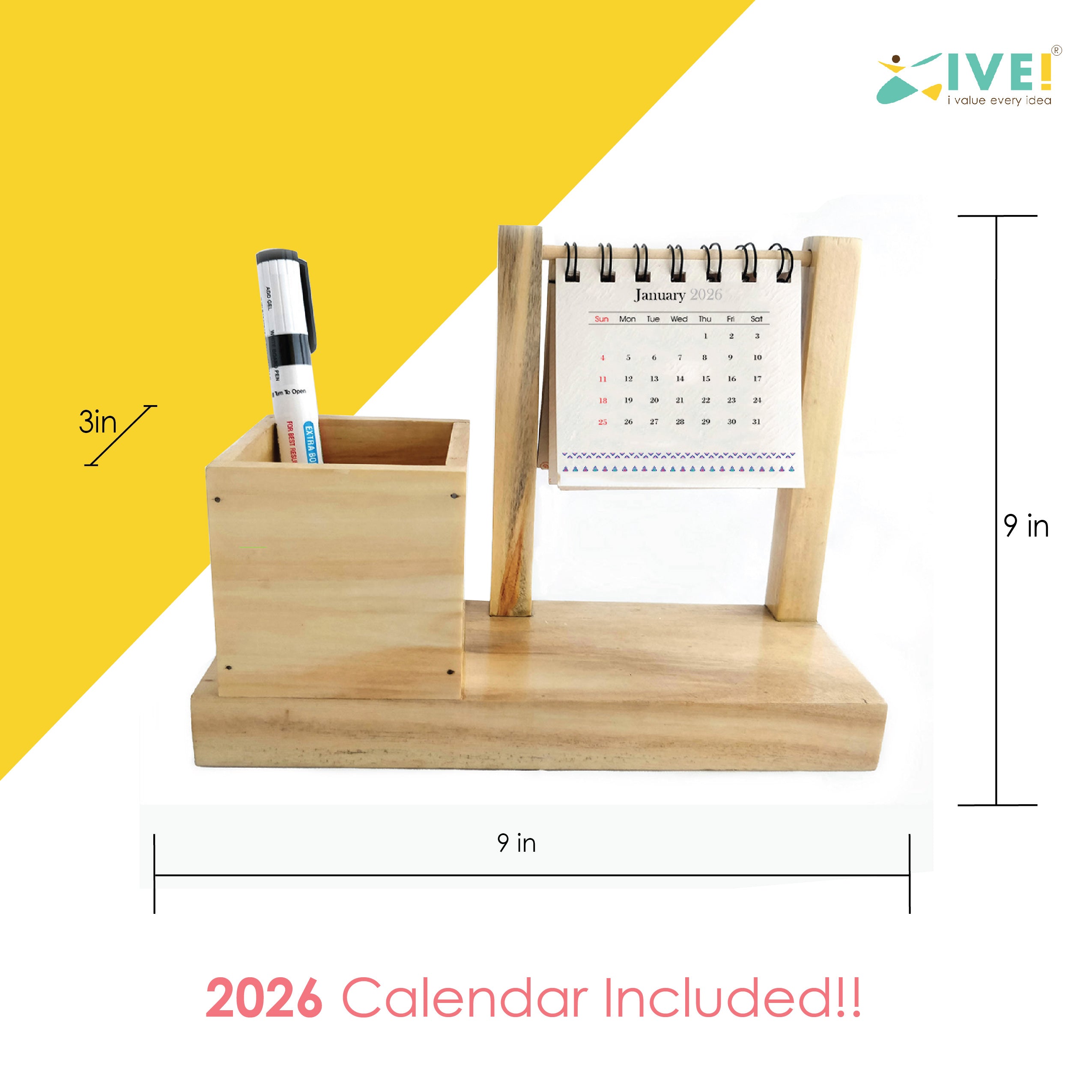 IVEI Warli Utility Hanging Calendar with Pen Holder - Mini Utility Desktop Calendar - Desk Organizer Table Top Calendar Set - Desk Calendar with Pen Stand for Home, Office Desk Decor, Study Room