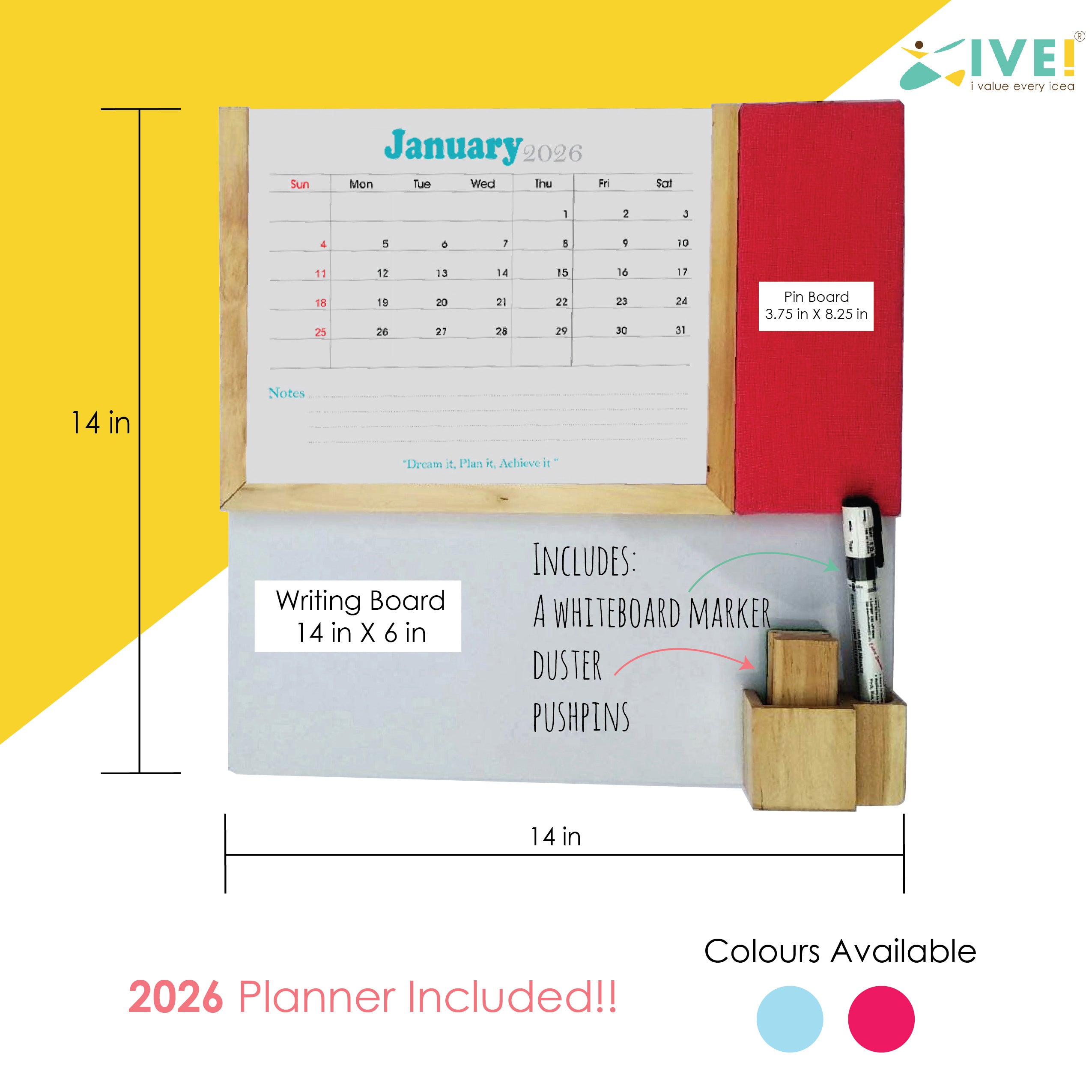 IVEI Planner Combination Board - Blue- pin Board and whiteboard Combination Board with Planner - Dry Erase Board - Bulletin Board - Innovative Organizer- Office and Home