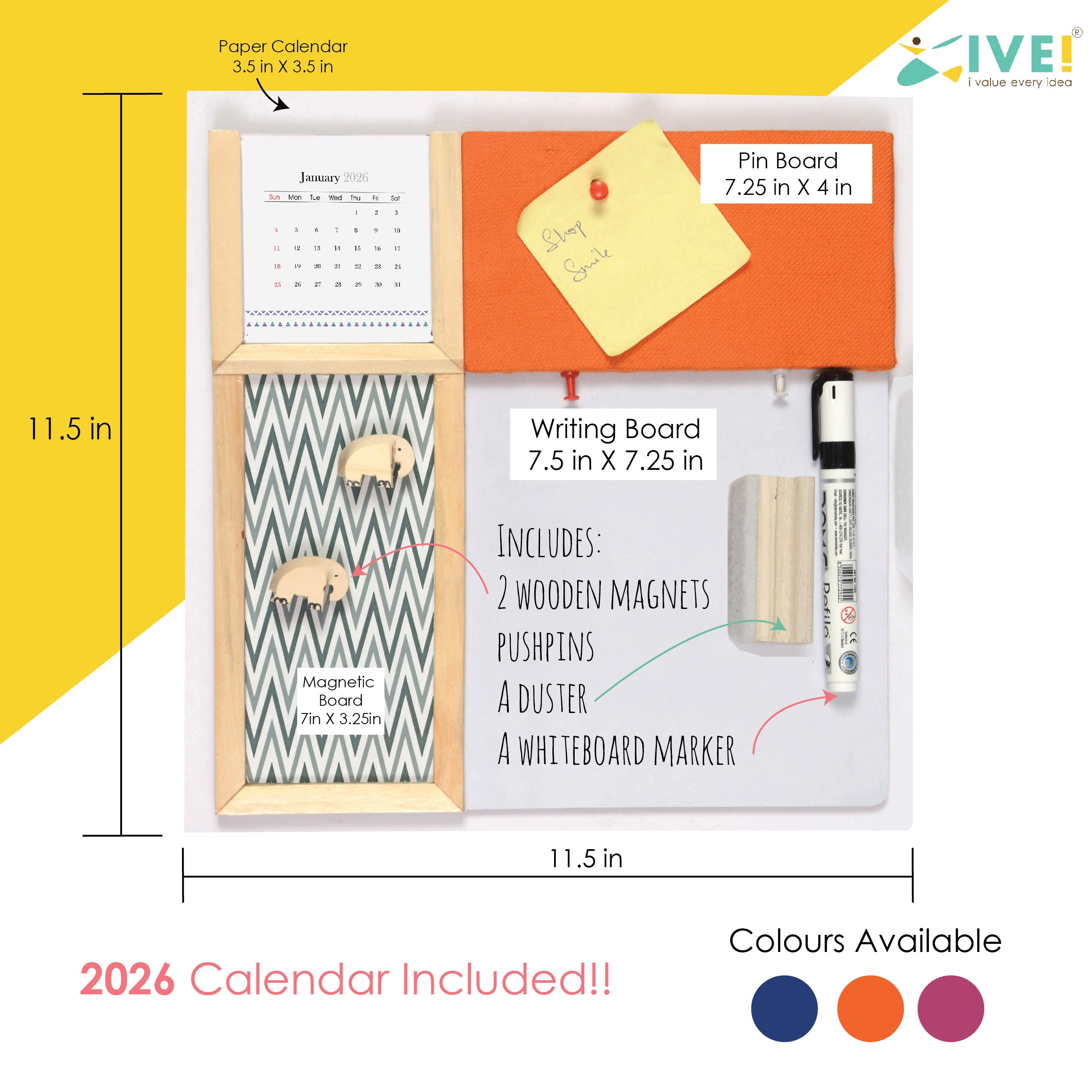 IVEI Combination Board with Magnet Board, Pin Board & Whiteboard - Innovative Organizer for Kids and Adults To-Do Boards – Best Gift for Home, Office, School (11.5 in x 11.5 in)