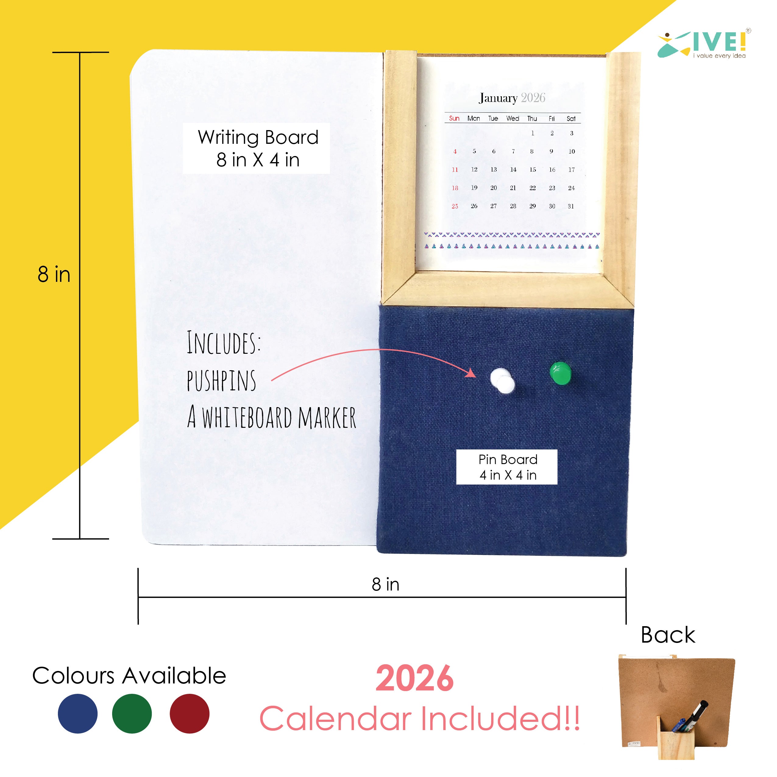 IVEI Warli Desk Calendar with Whiteboard, Pin Board & Pen Holder - Table Top Calendar Set - All-in-one Calendar Desk Organizer - Innovative gift for Office Desk Decor, School, Home