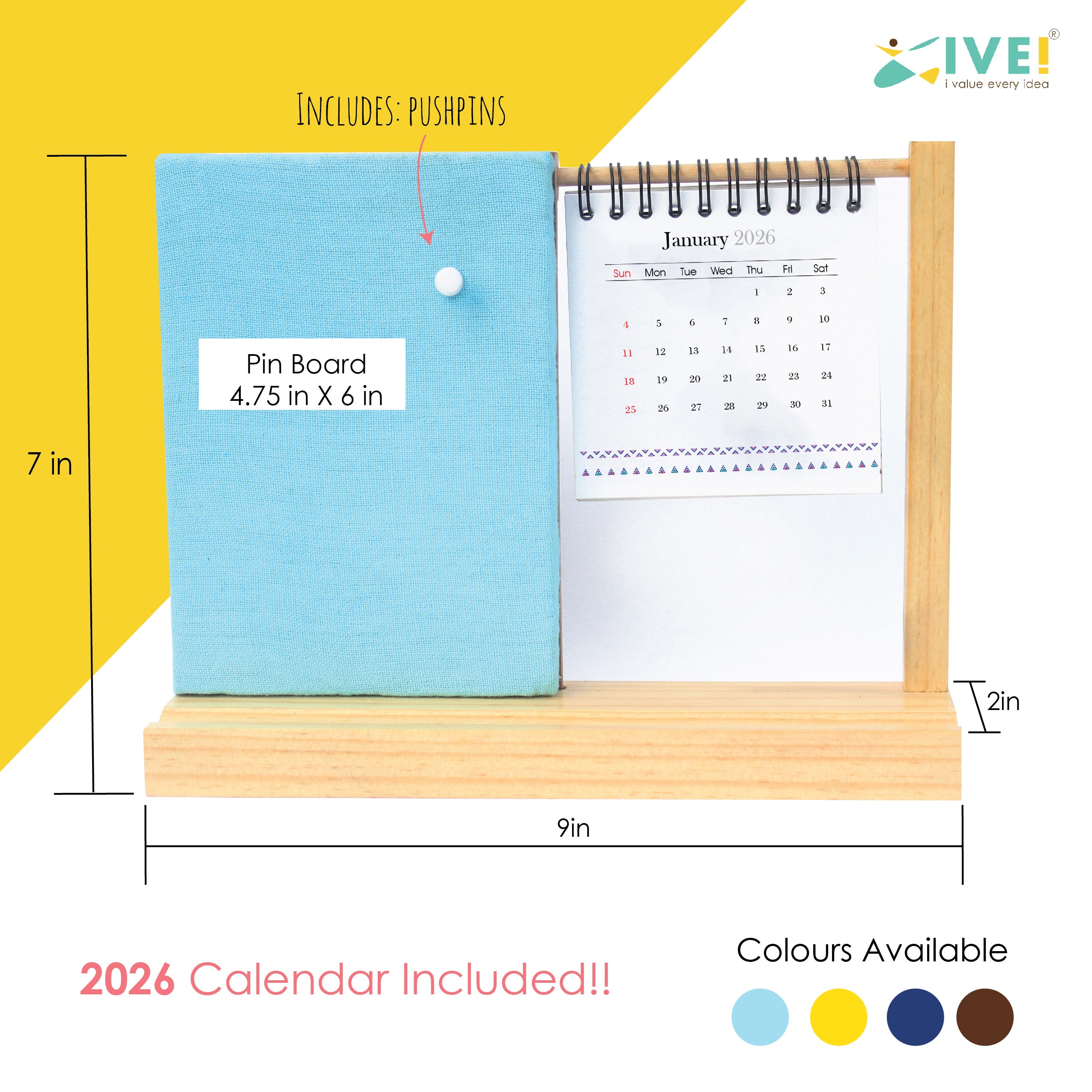 IVEI Warli Desk Calendar with Pin Board - Desk Organizer - Utility Desktop Calendar - Table Top Calendar Set - Desk Calendar Holder with Pin Board for Home, Office Desk Decor, Study Room