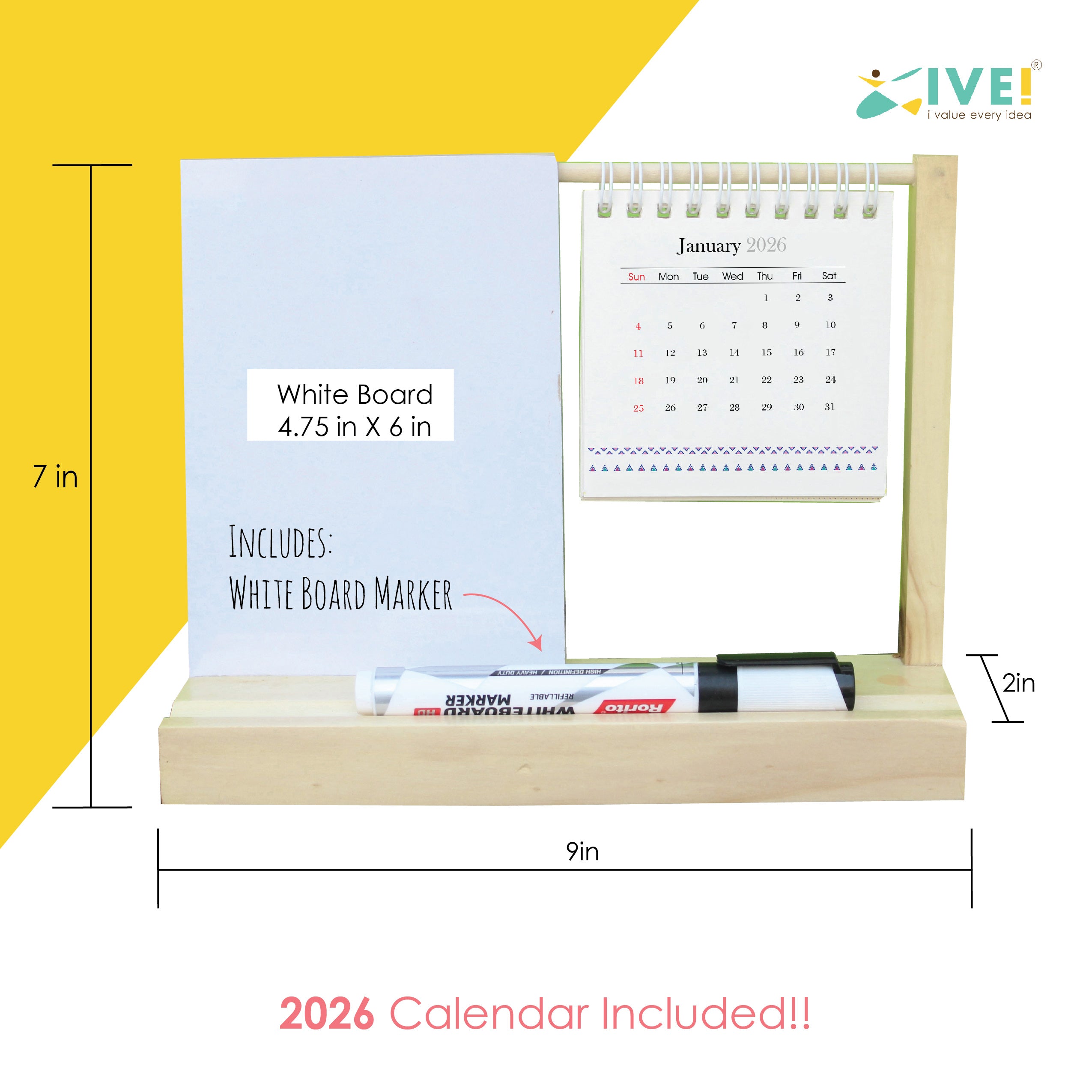 IVEI Warli Utility Desk Calendar with a whiteboard - Dry Erase Board for Desk